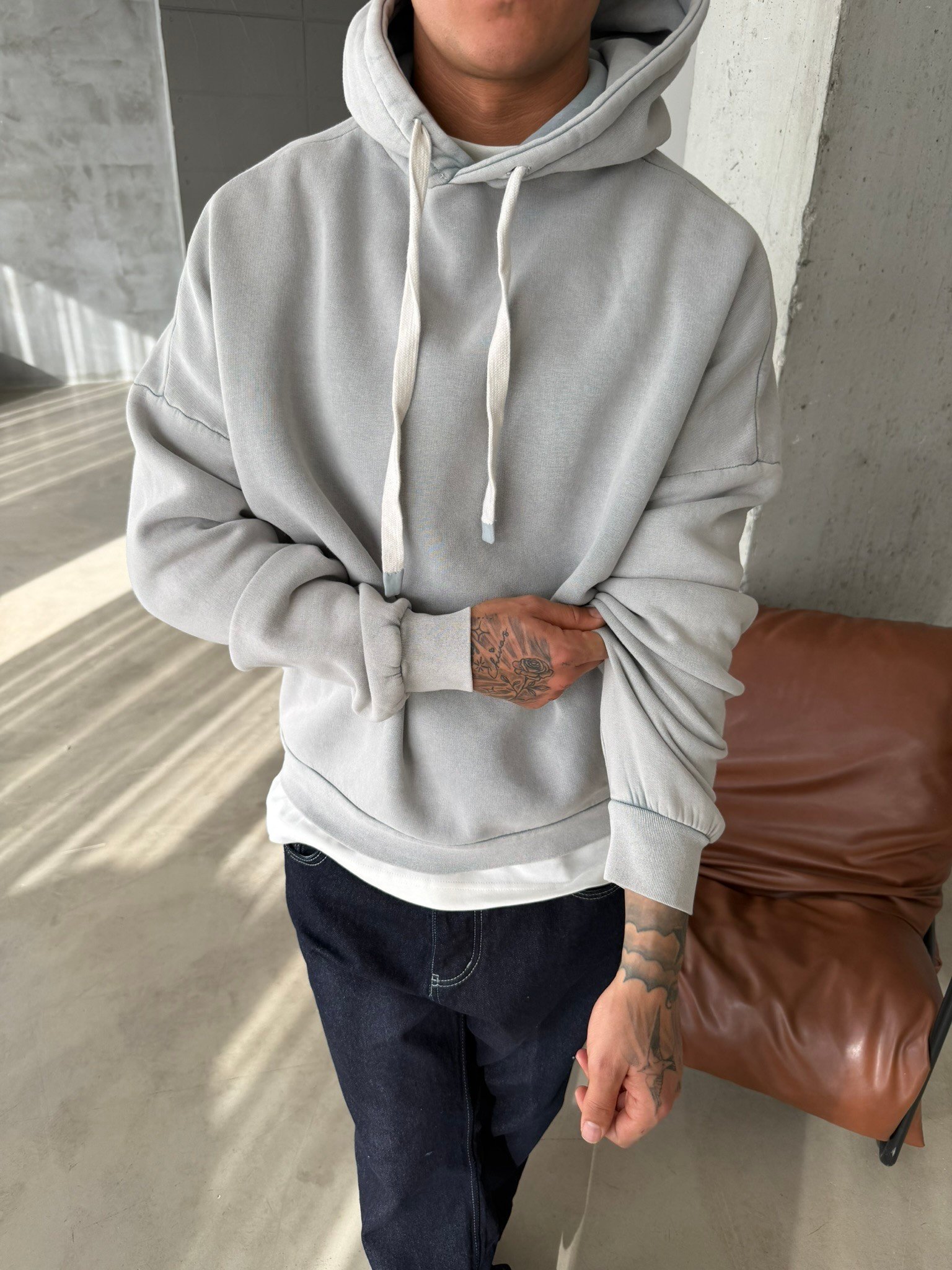Yıkamalı  İp Detaylı Sweatshirt - Gri