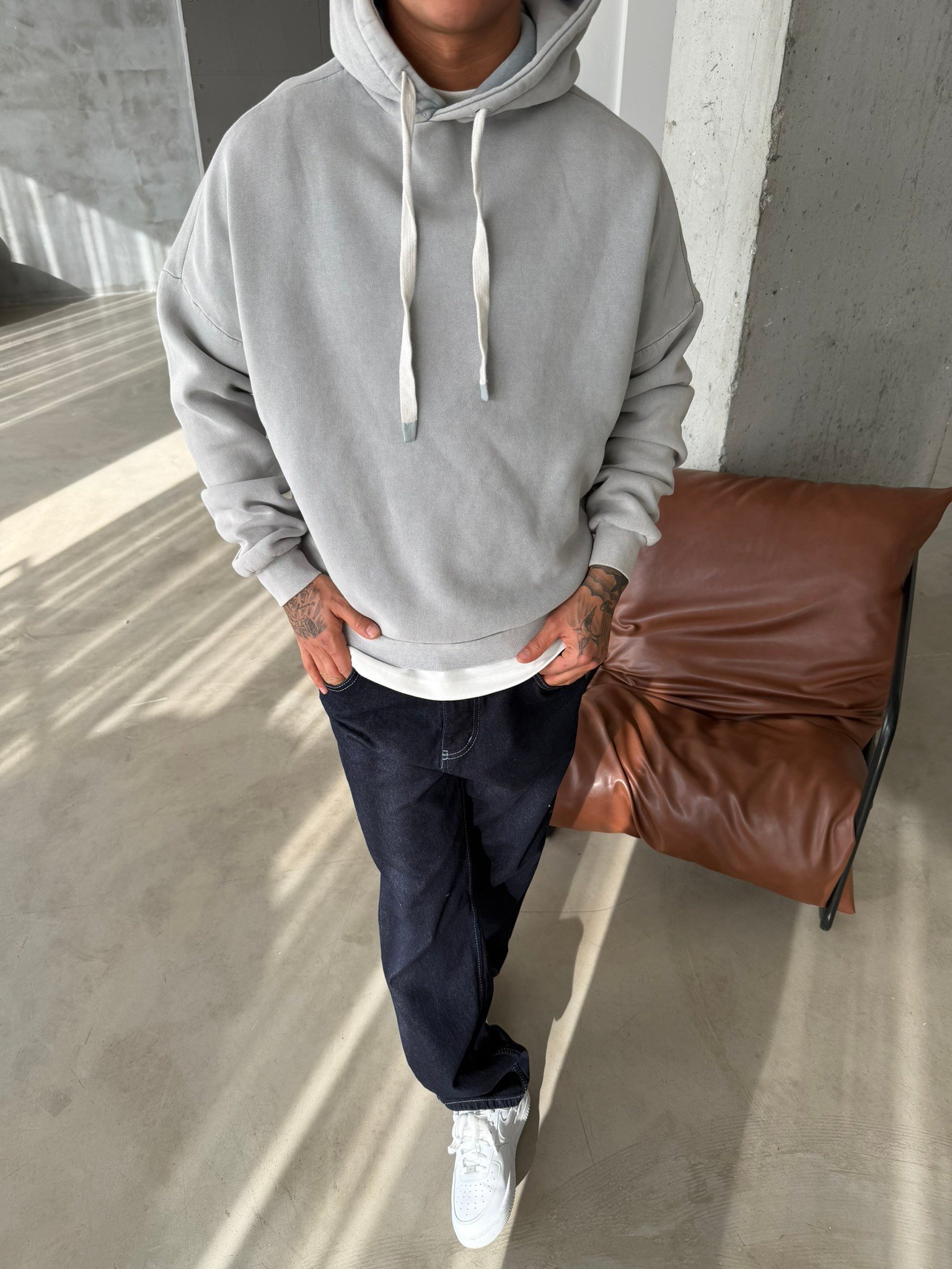 Yıkamalı  İp Detaylı Sweatshirt - Gri