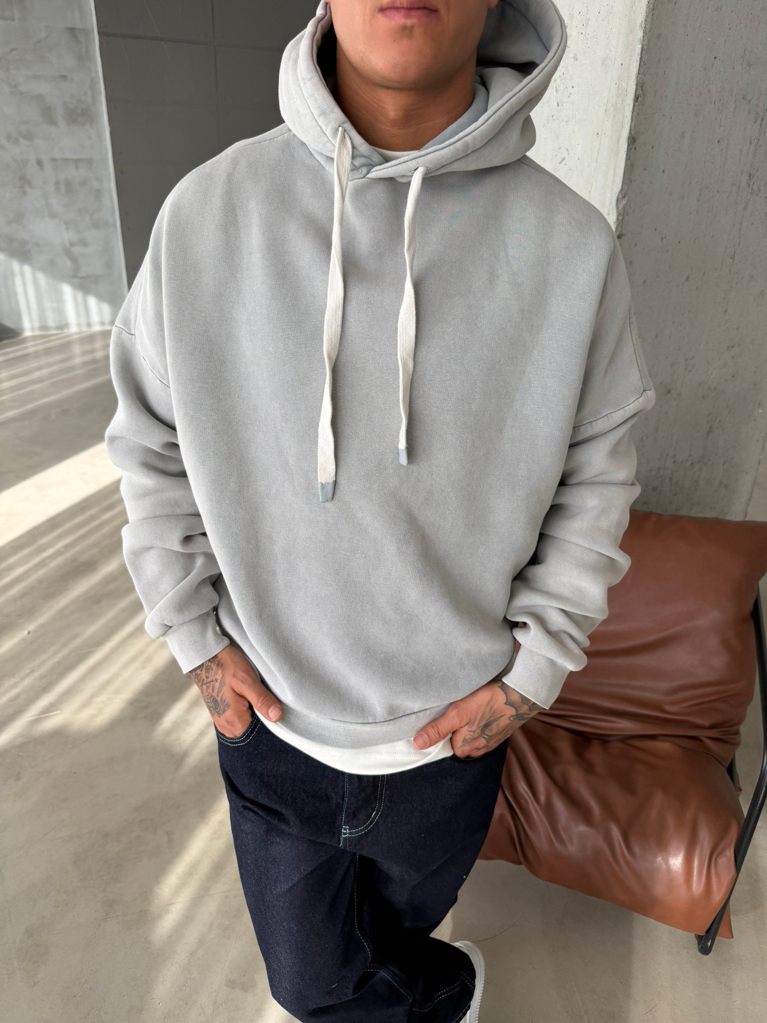 Yıkamalı  İp Detaylı Sweatshirt - Gri