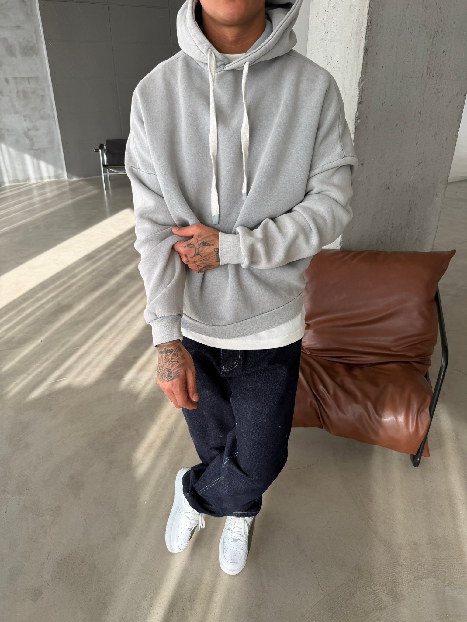 Yıkamalı  İp Detaylı Sweatshirt - Gri