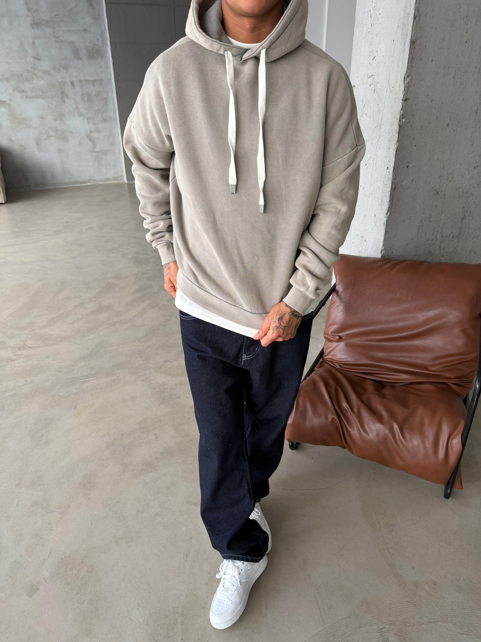 Yıkamalı  İp Detaylı Sweatshirt - Haki