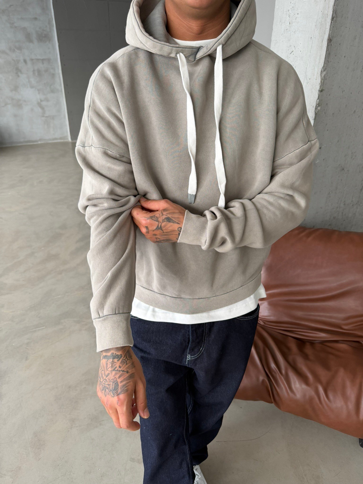 Yıkamalı  İp Detaylı Sweatshirt - Haki