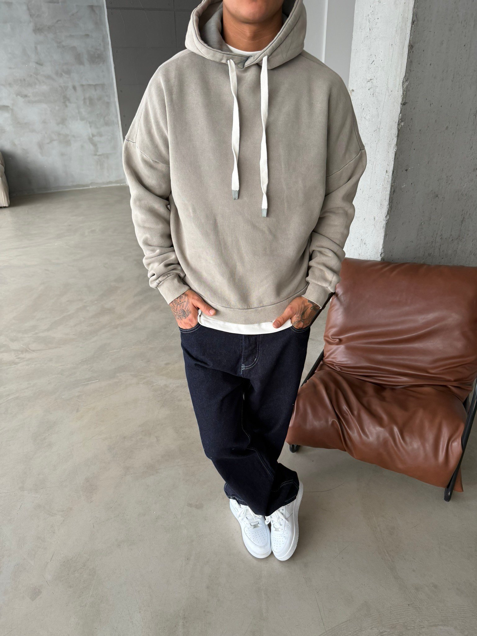 Yıkamalı  İp Detaylı Sweatshirt - Haki