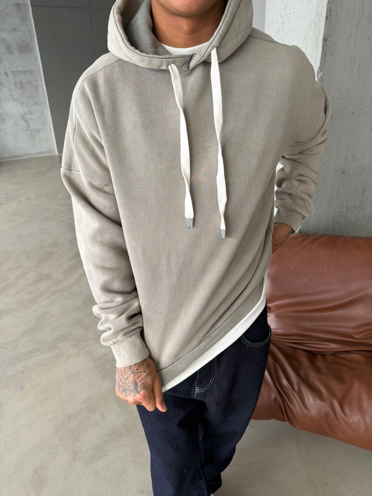 Yıkamalı  İp Detaylı Sweatshirt - Haki