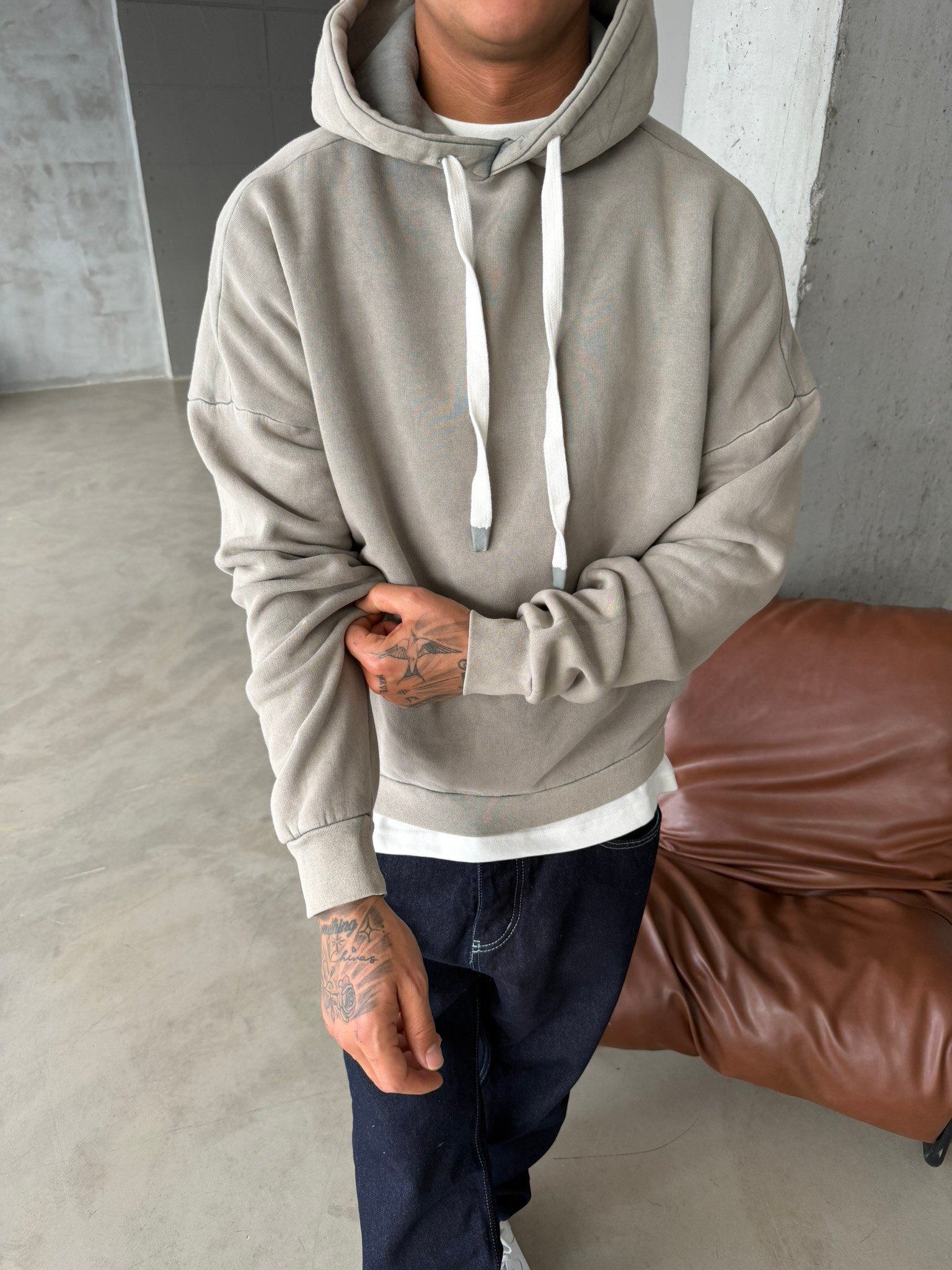 Yıkamalı  İp Detaylı Sweatshirt - Haki