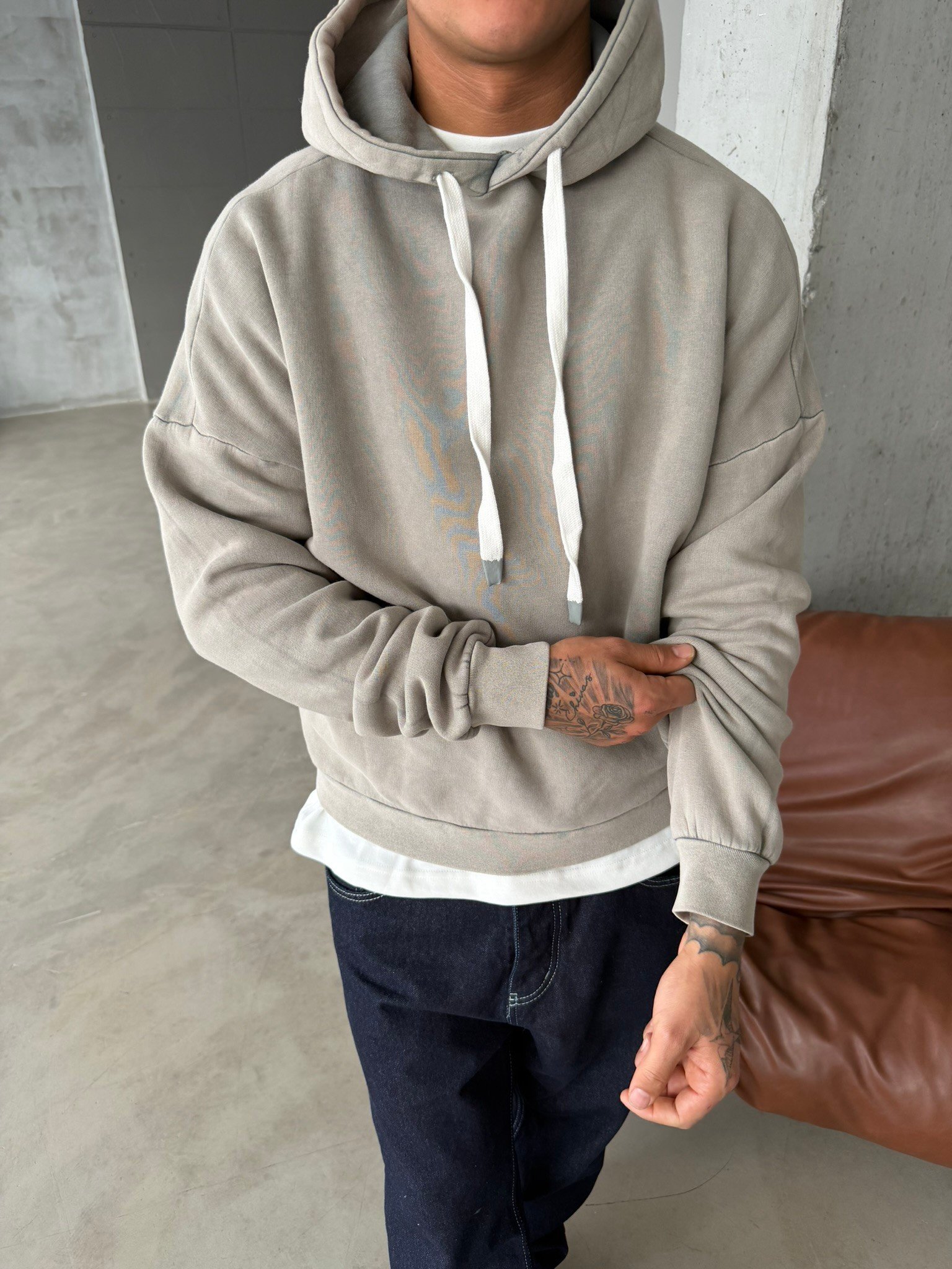 Yıkamalı  İp Detaylı Sweatshirt - Haki