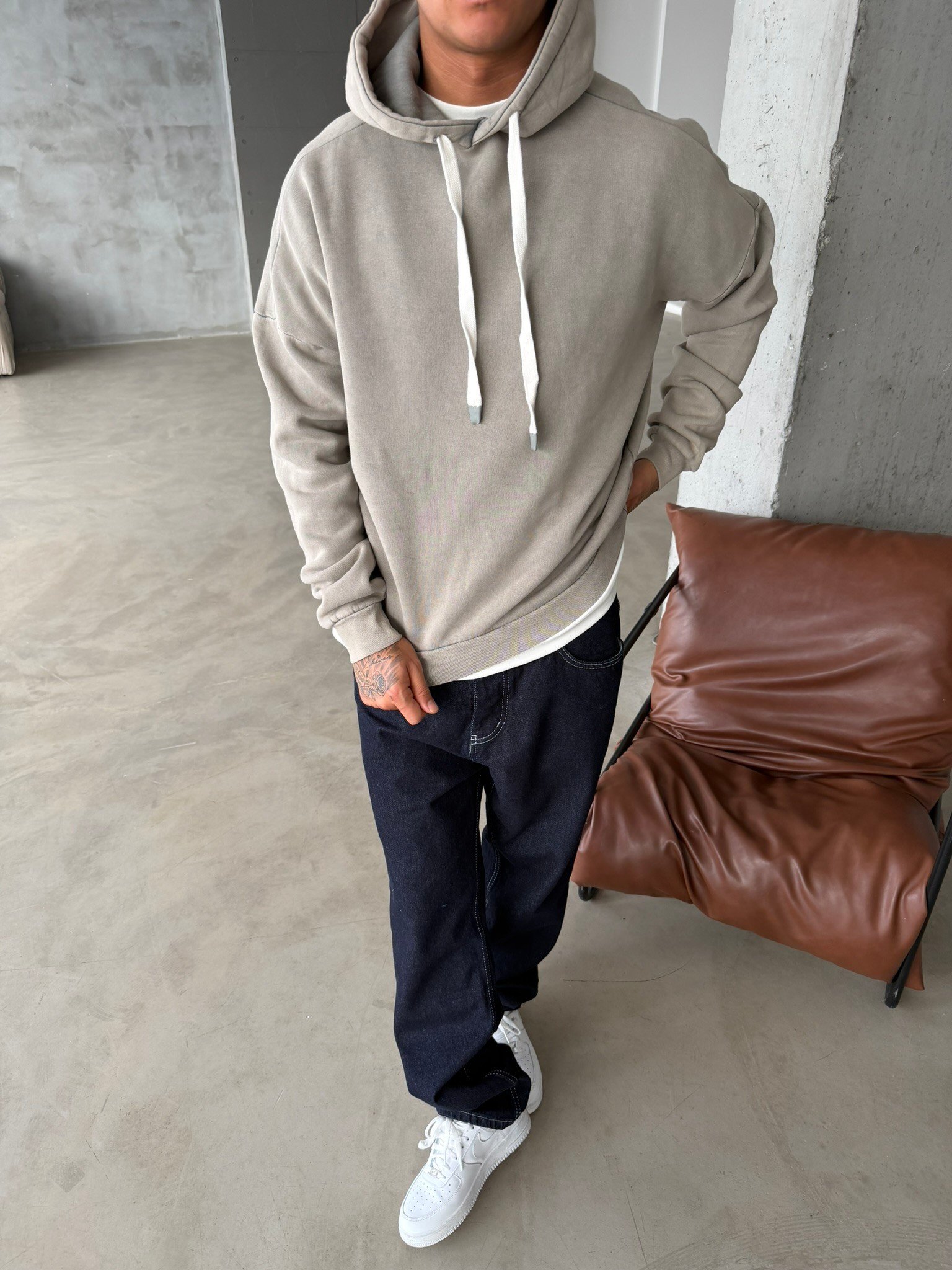 Yıkamalı  İp Detaylı Sweatshirt - Haki