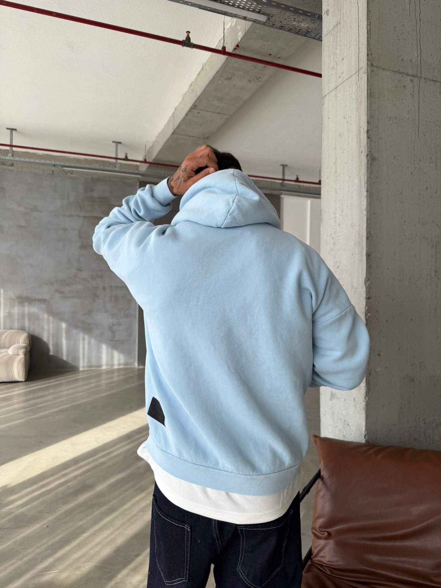 Yıkamalı  İp Detaylı Sweatshirt - Mavi