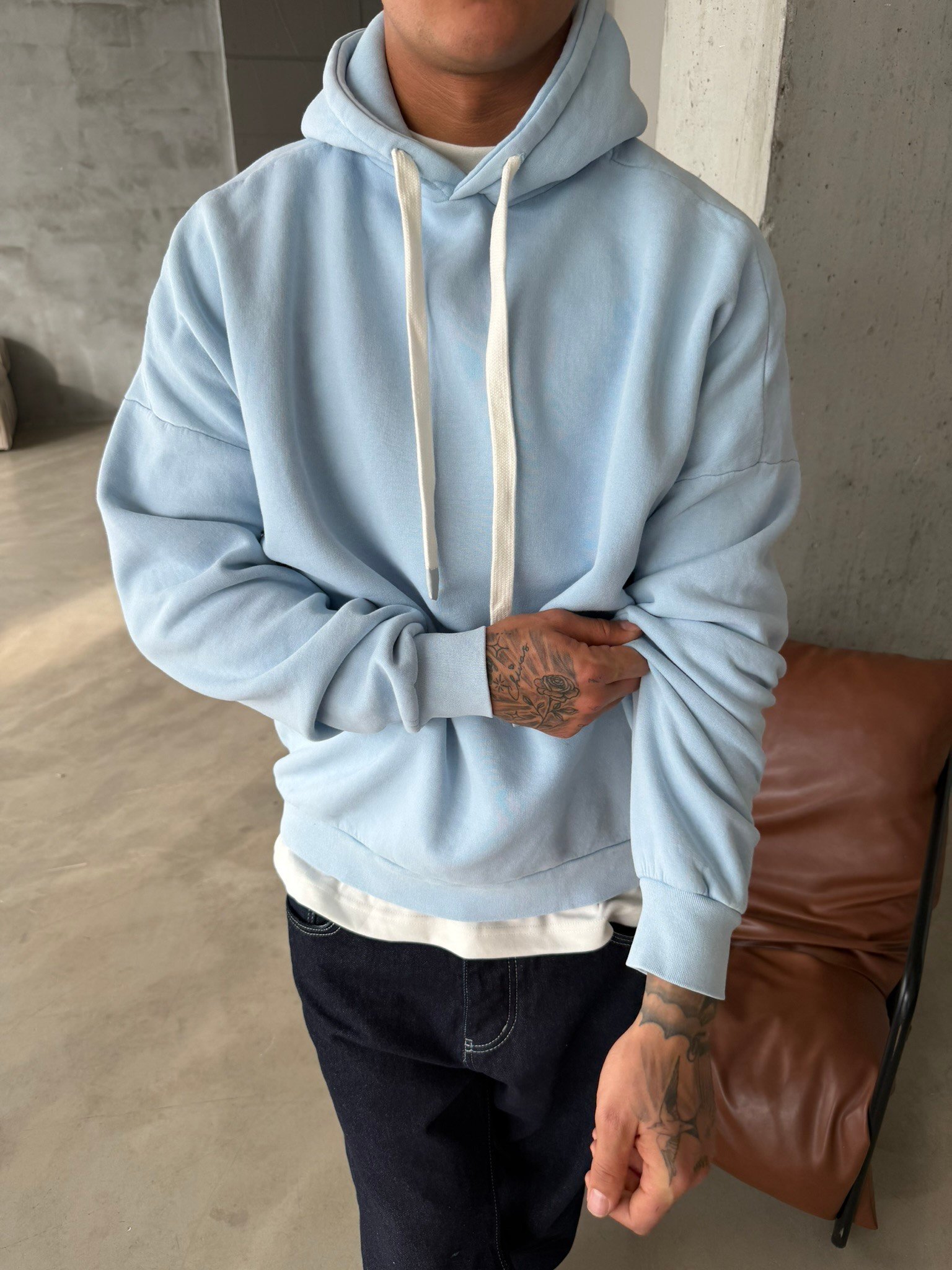 Yıkamalı  İp Detaylı Sweatshirt - Mavi