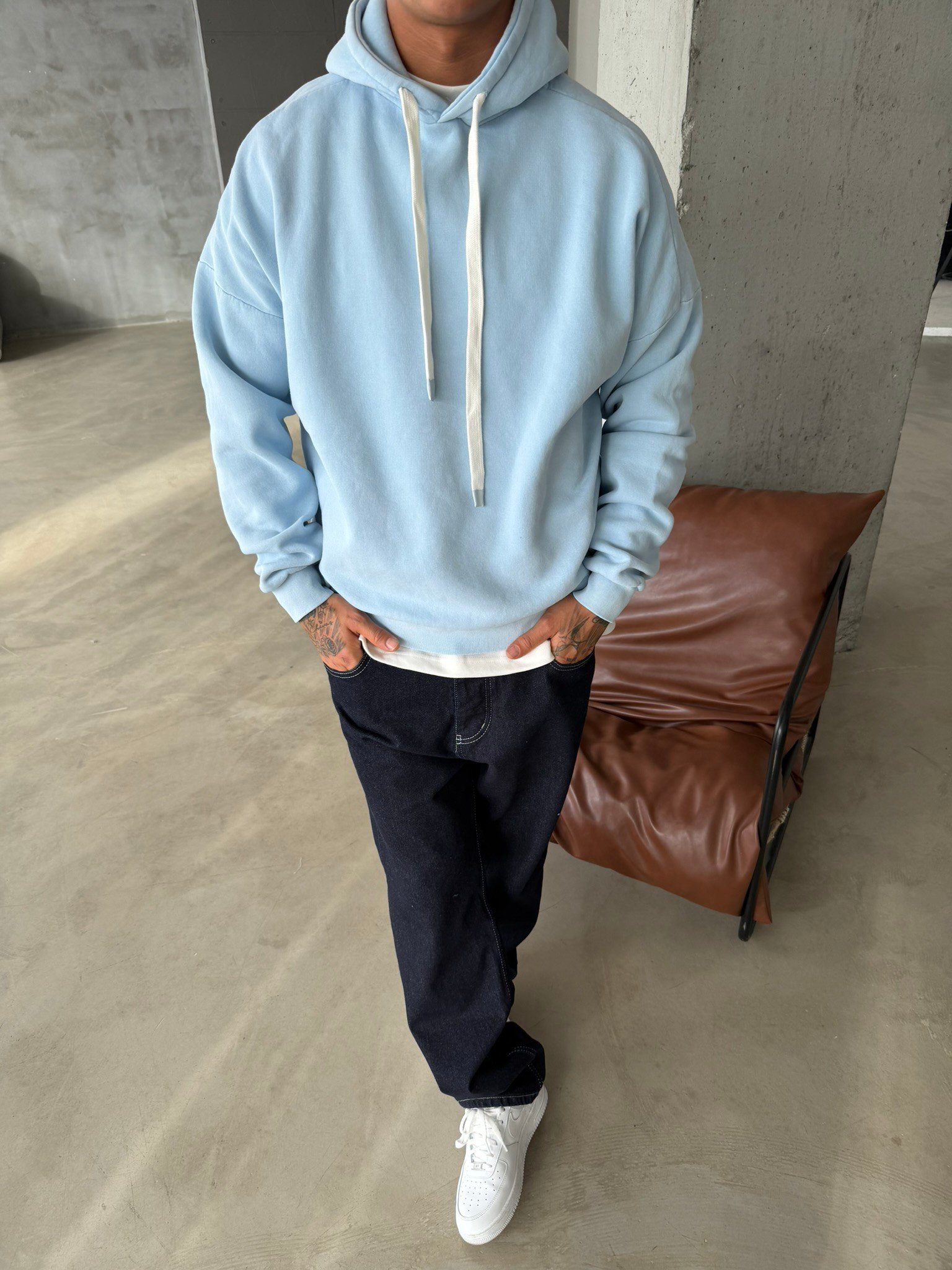 Yıkamalı  İp Detaylı Sweatshirt - Mavi