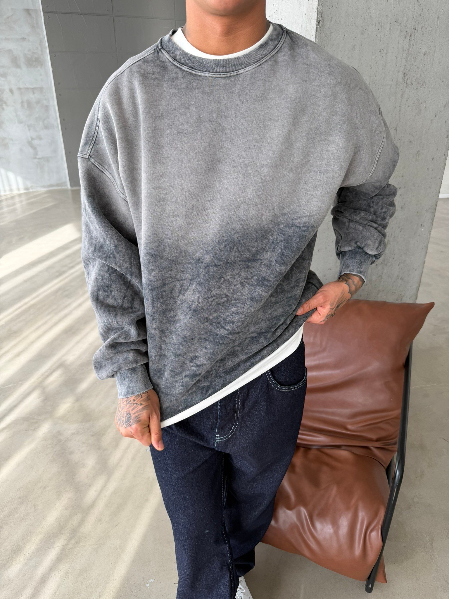 Yıkamalı Retro Sweat - Gri