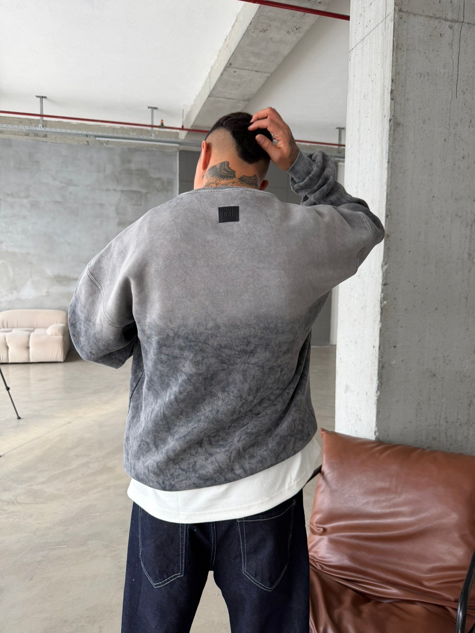 Yıkamalı Retro Sweat - Gri