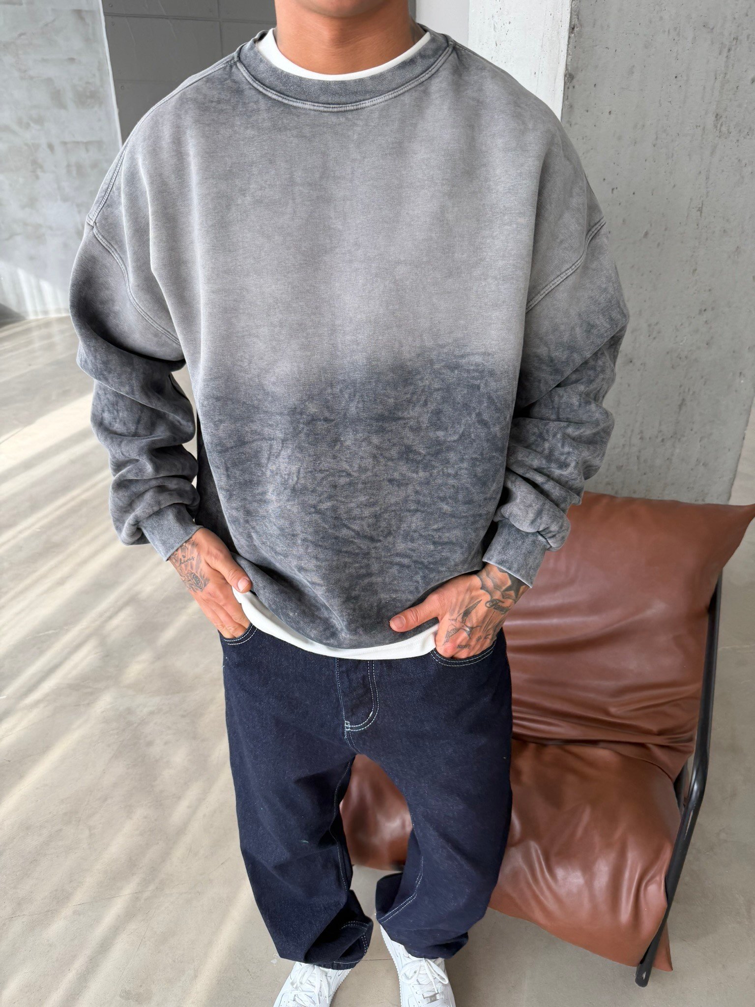 Yıkamalı Retro Sweat - Gri