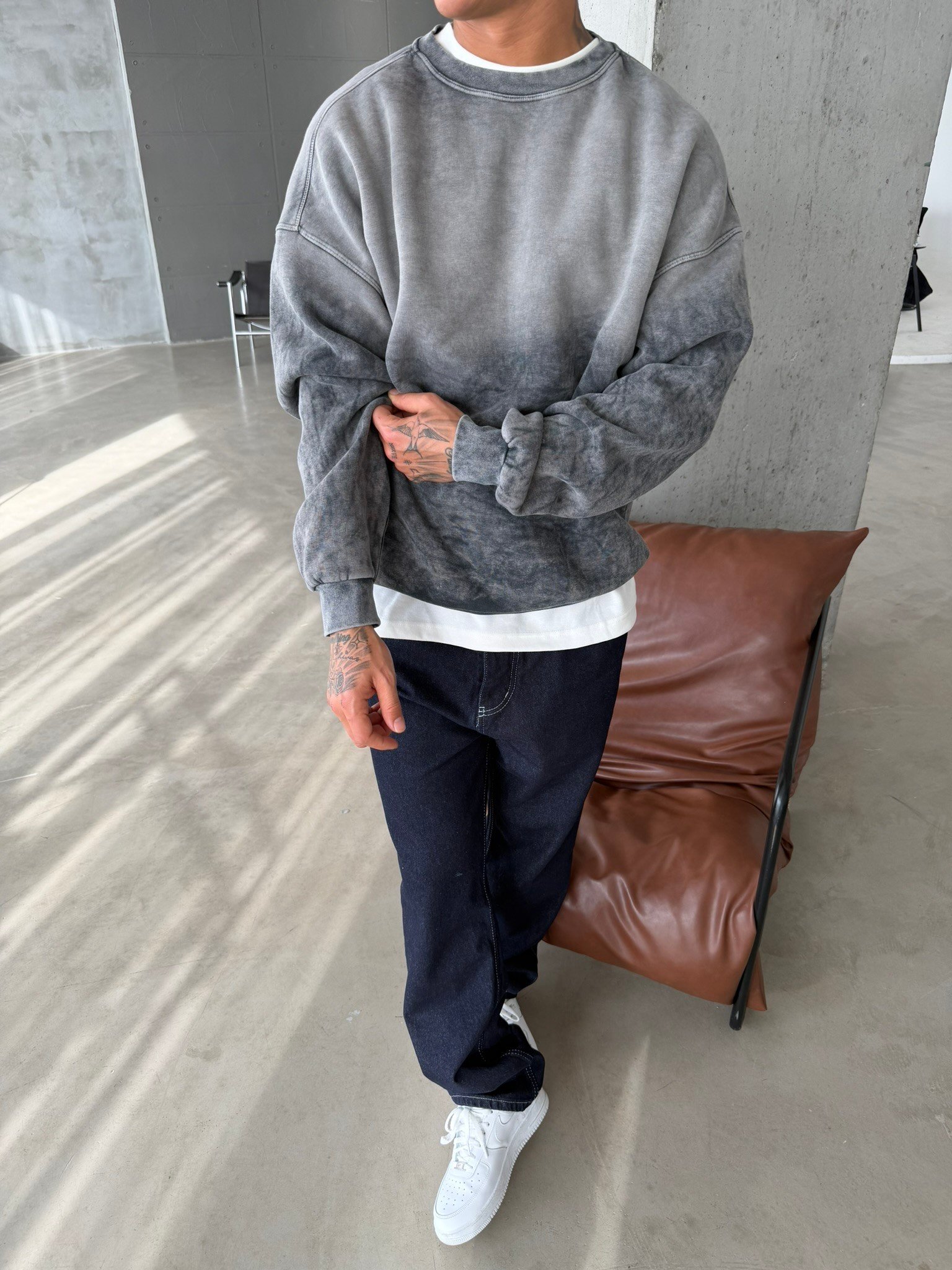 Yıkamalı Retro Sweat - Gri