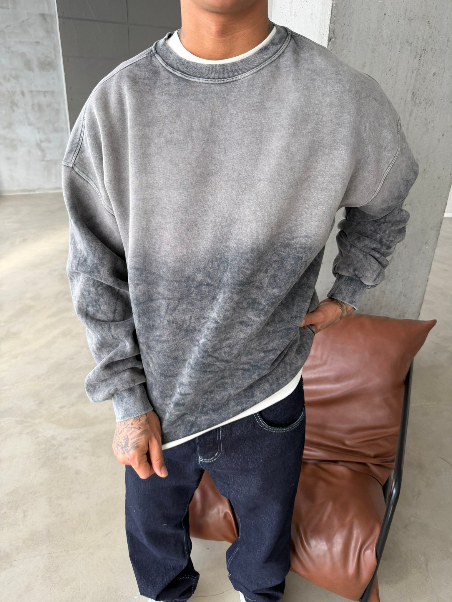 Yıkamalı Retro Sweat - Gri