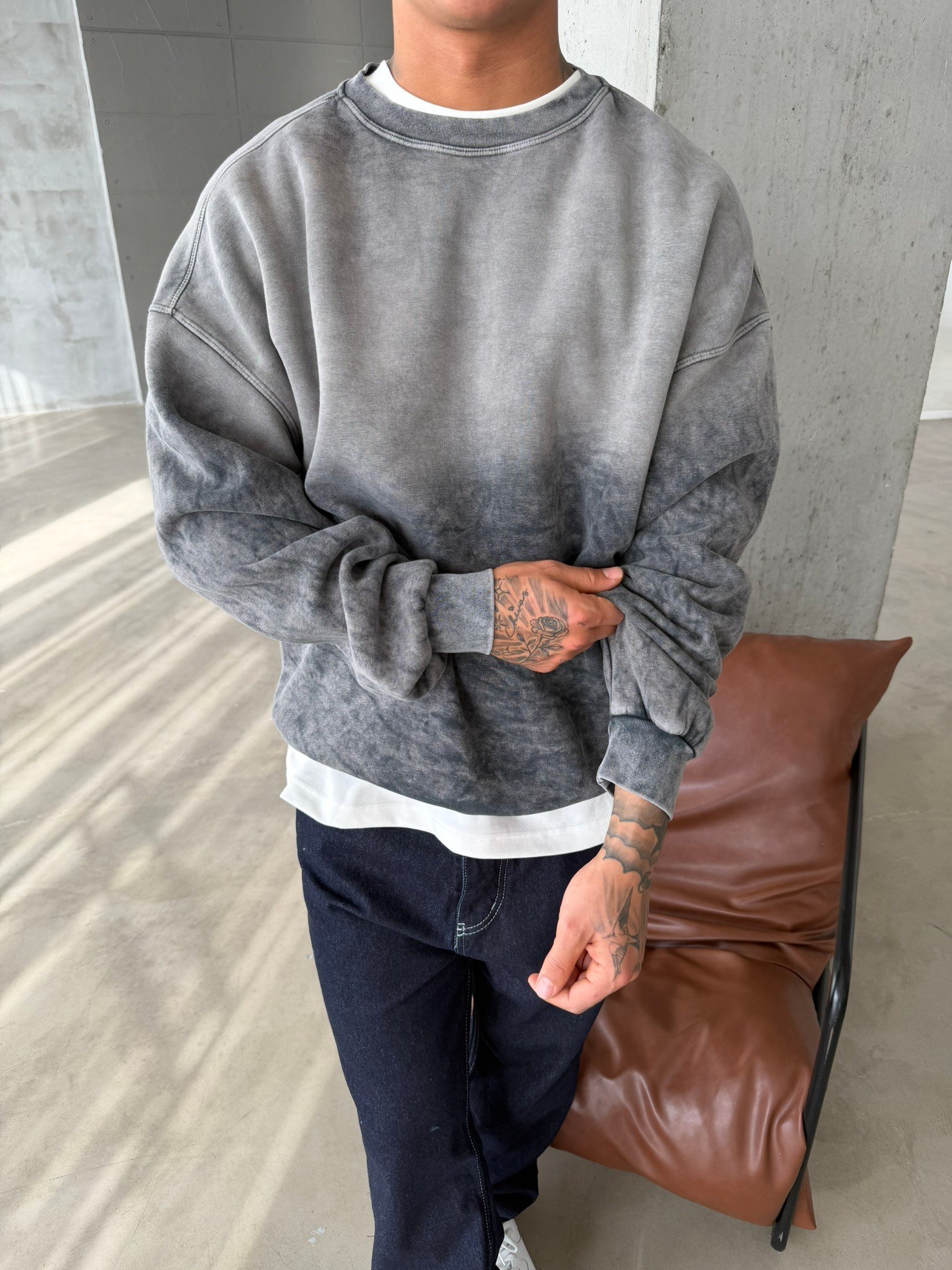 Yıkamalı Retro Sweat - Gri