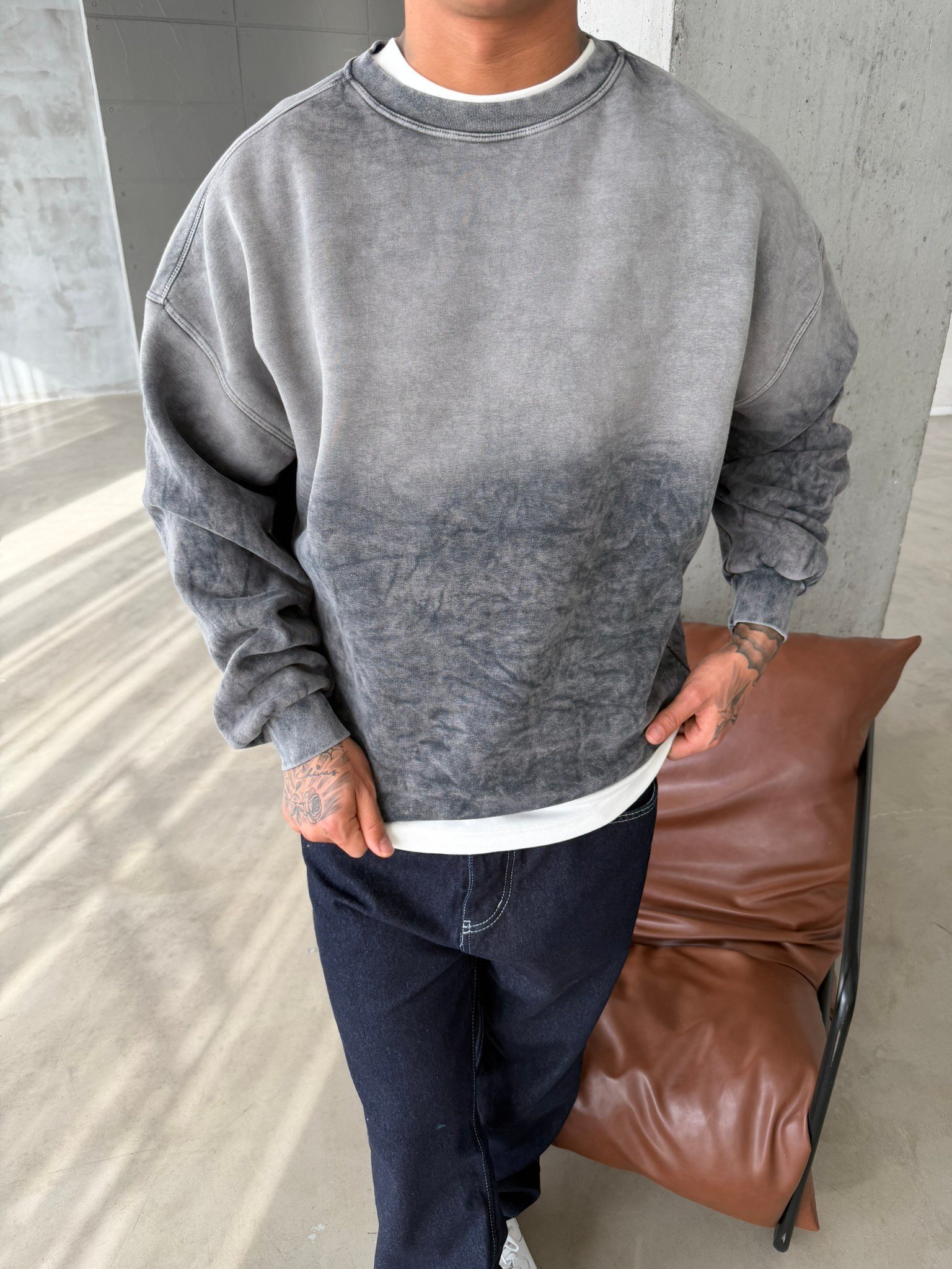 Yıkamalı Retro Sweat - Gri