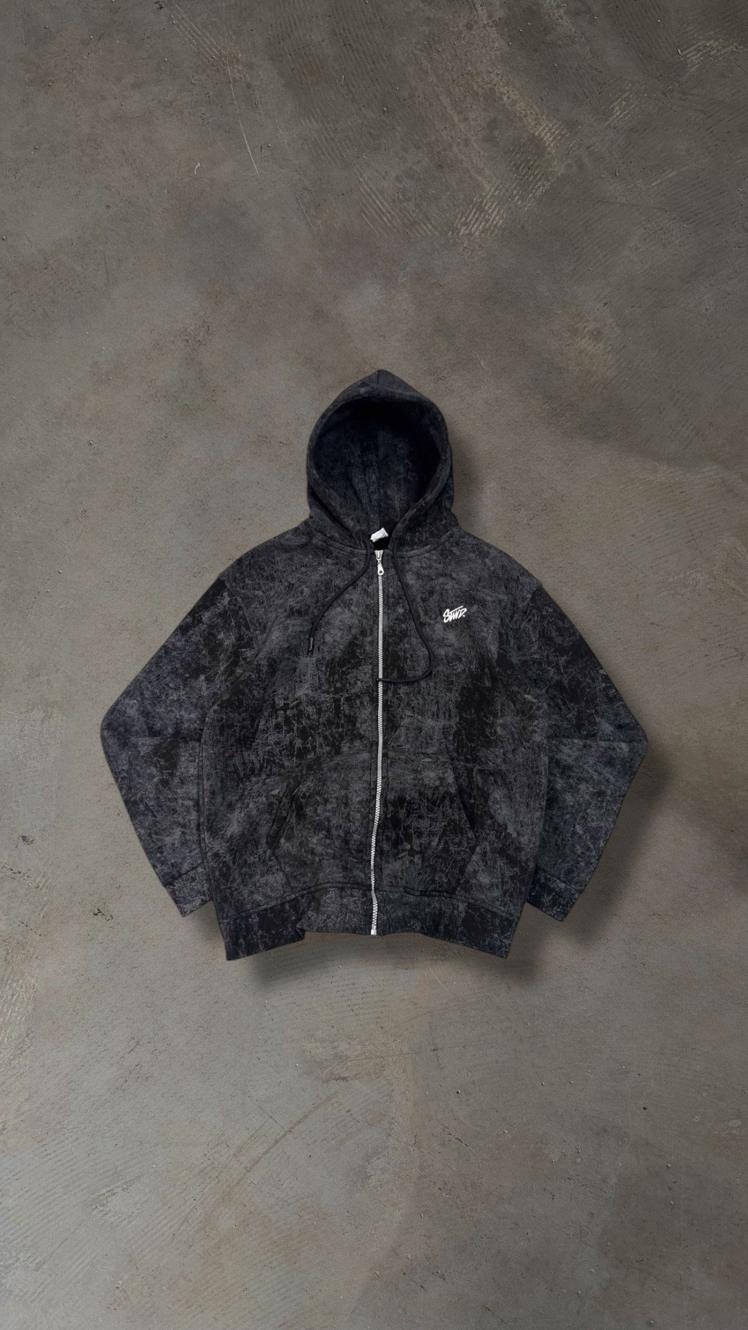 Yıkamlalı Sırt Nakışlı Premium Hırka - Siyah