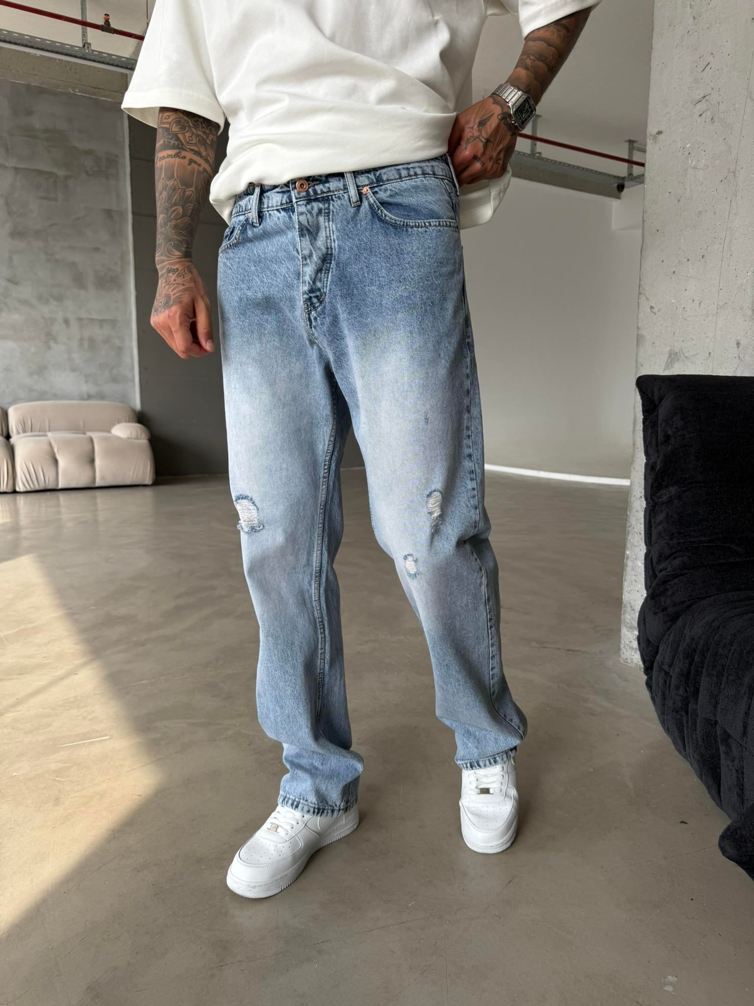 Yırtık Detatylı Basic Pantolon - Mavi