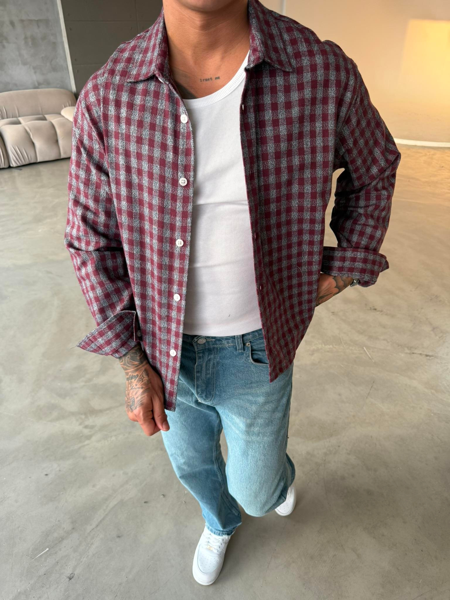 Your Energy Is My Only Drug Ekose Gömlek - Bordo