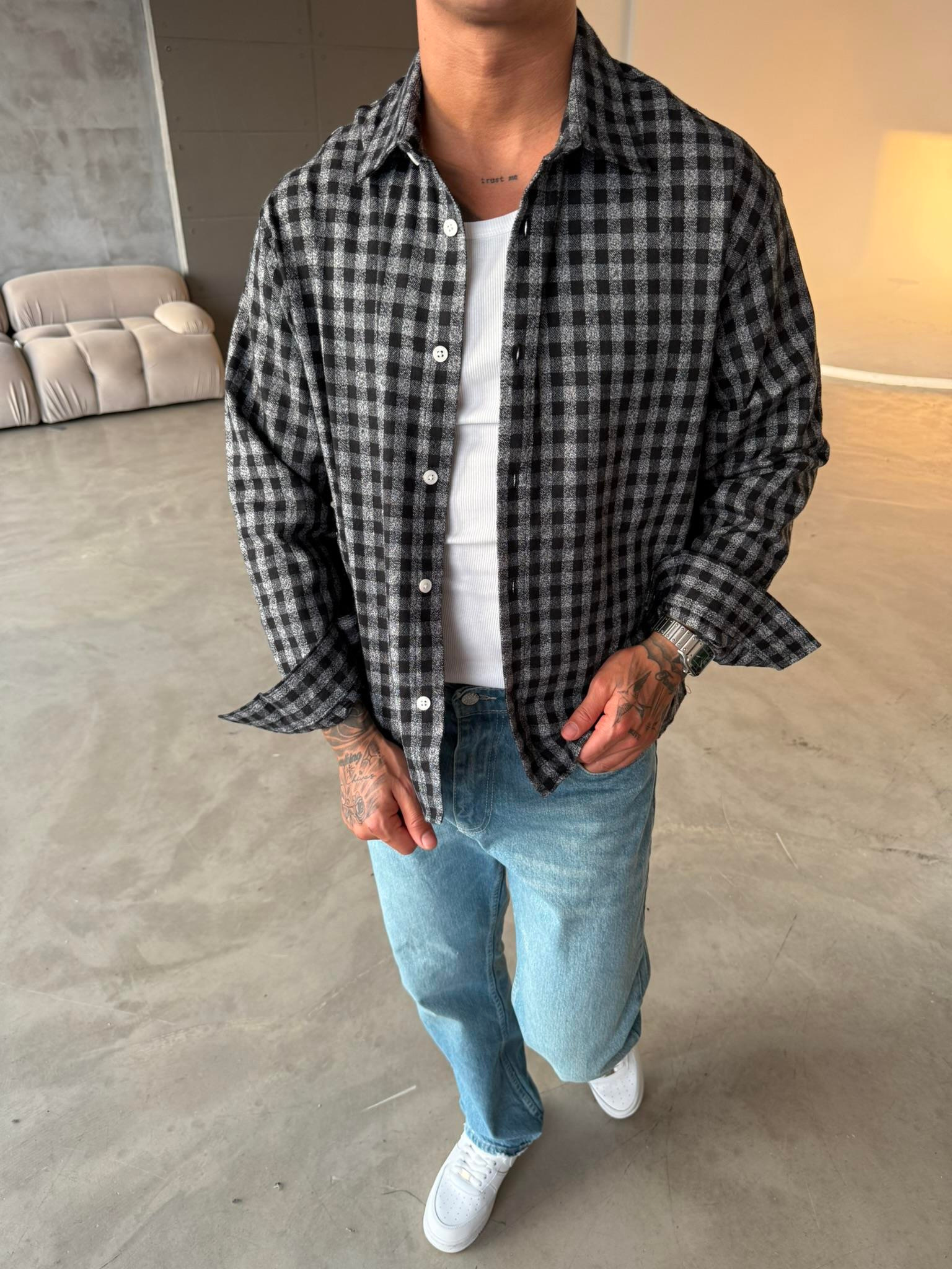 Your Energy Is My Only Drug Ekose Gömlek - Siyah