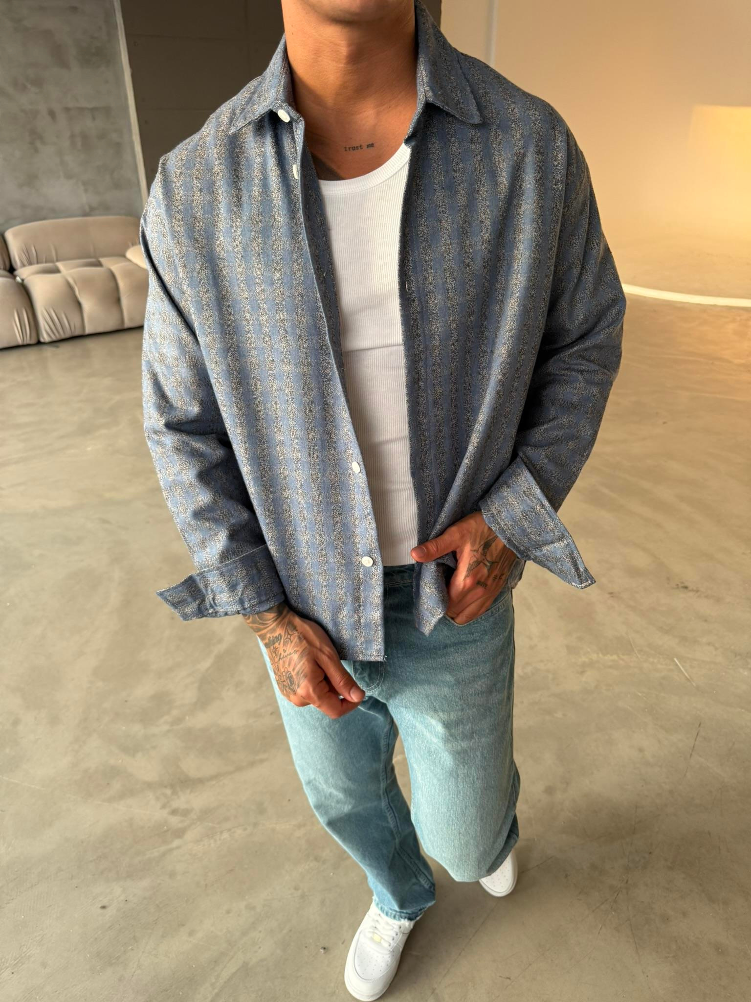 Your Energy Is My Only Drug Ekose Gömlek -Mavi