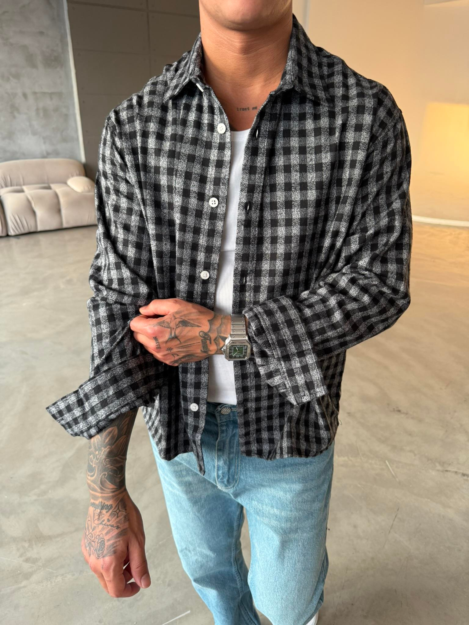 Your Energy Is My Only Drug Ekose Gömlek - Siyah