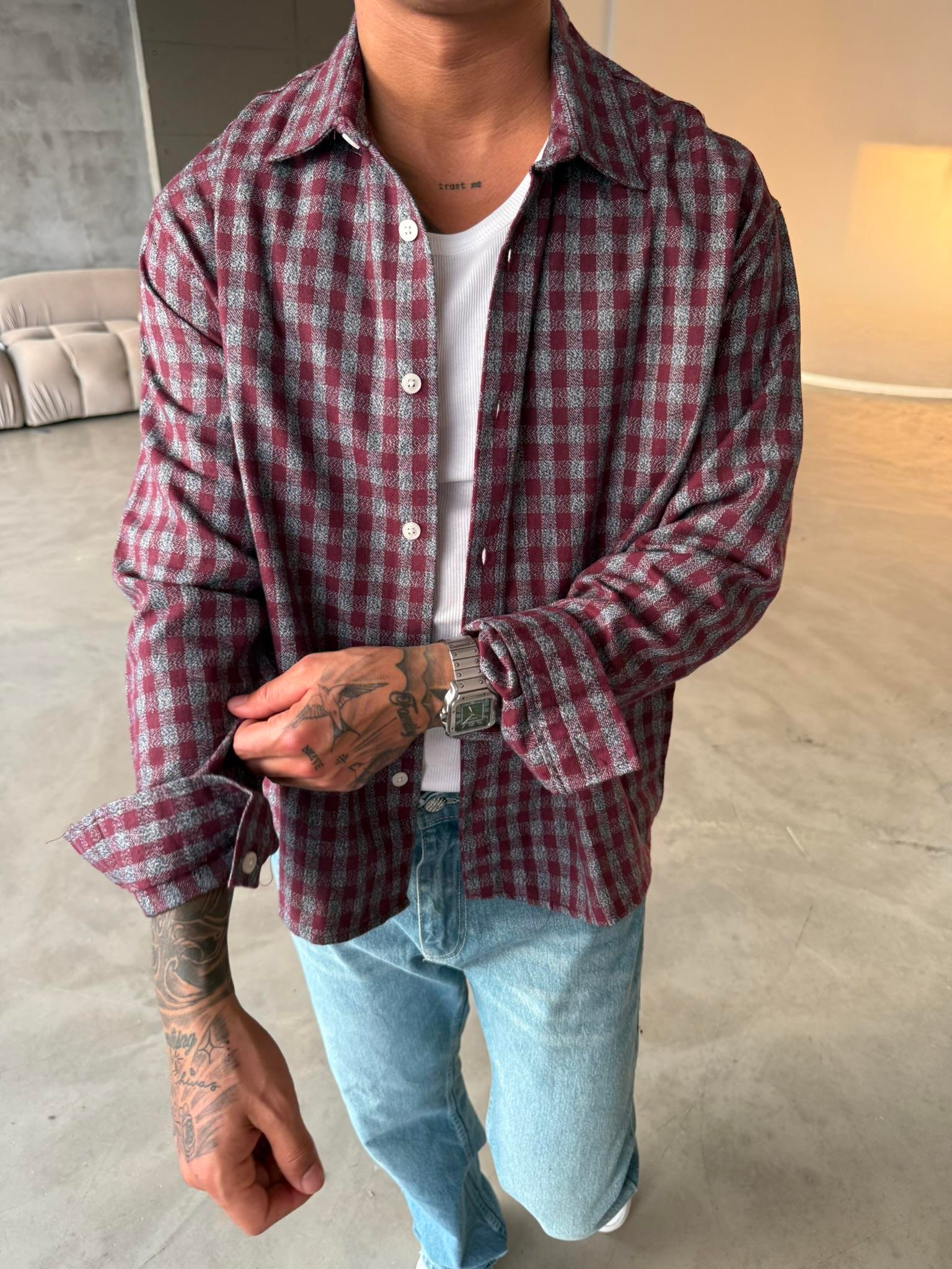 Your Energy Is My Only Drug Ekose Gömlek - Bordo