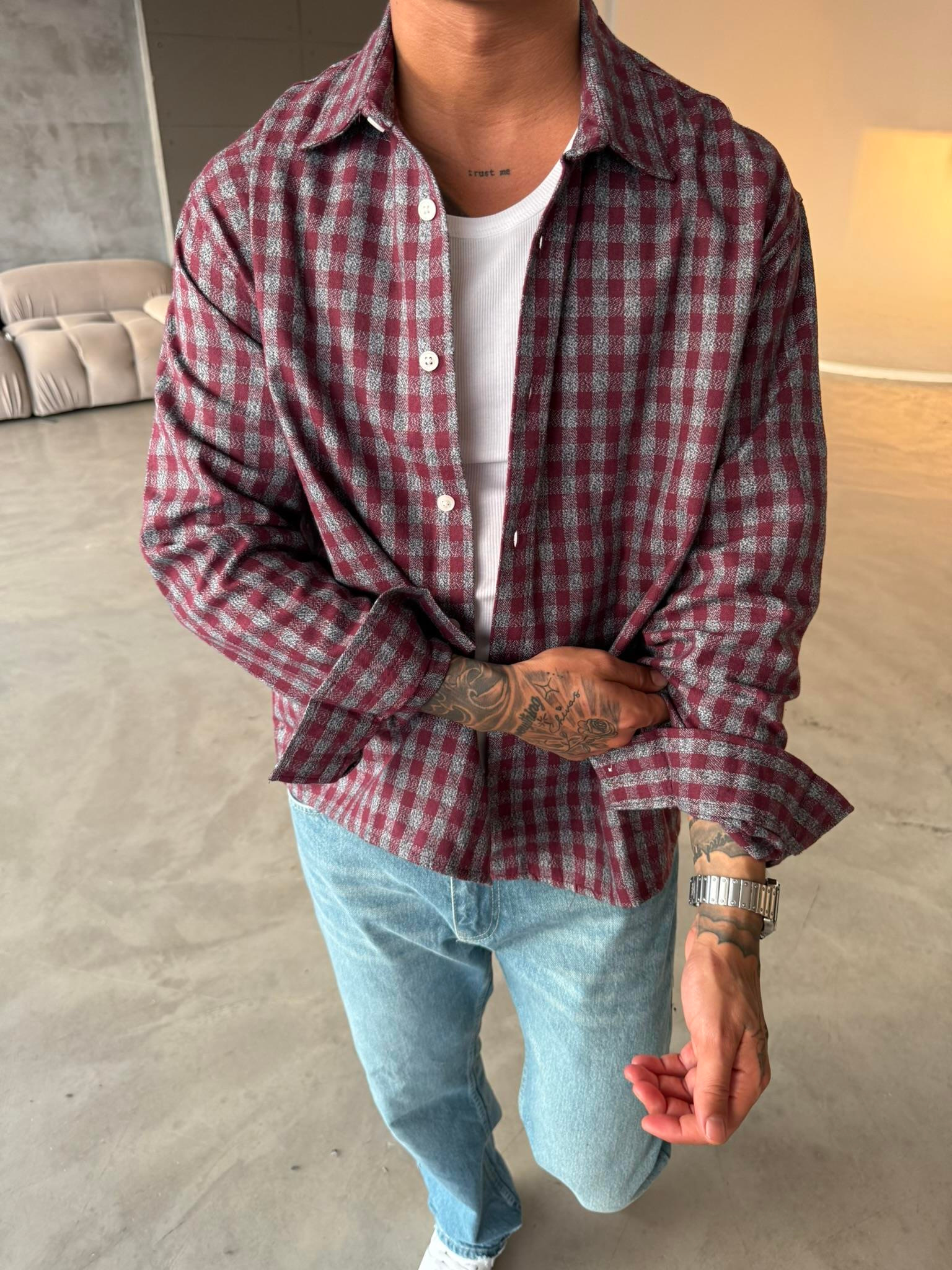 Your Energy Is My Only Drug Ekose Gömlek - Bordo