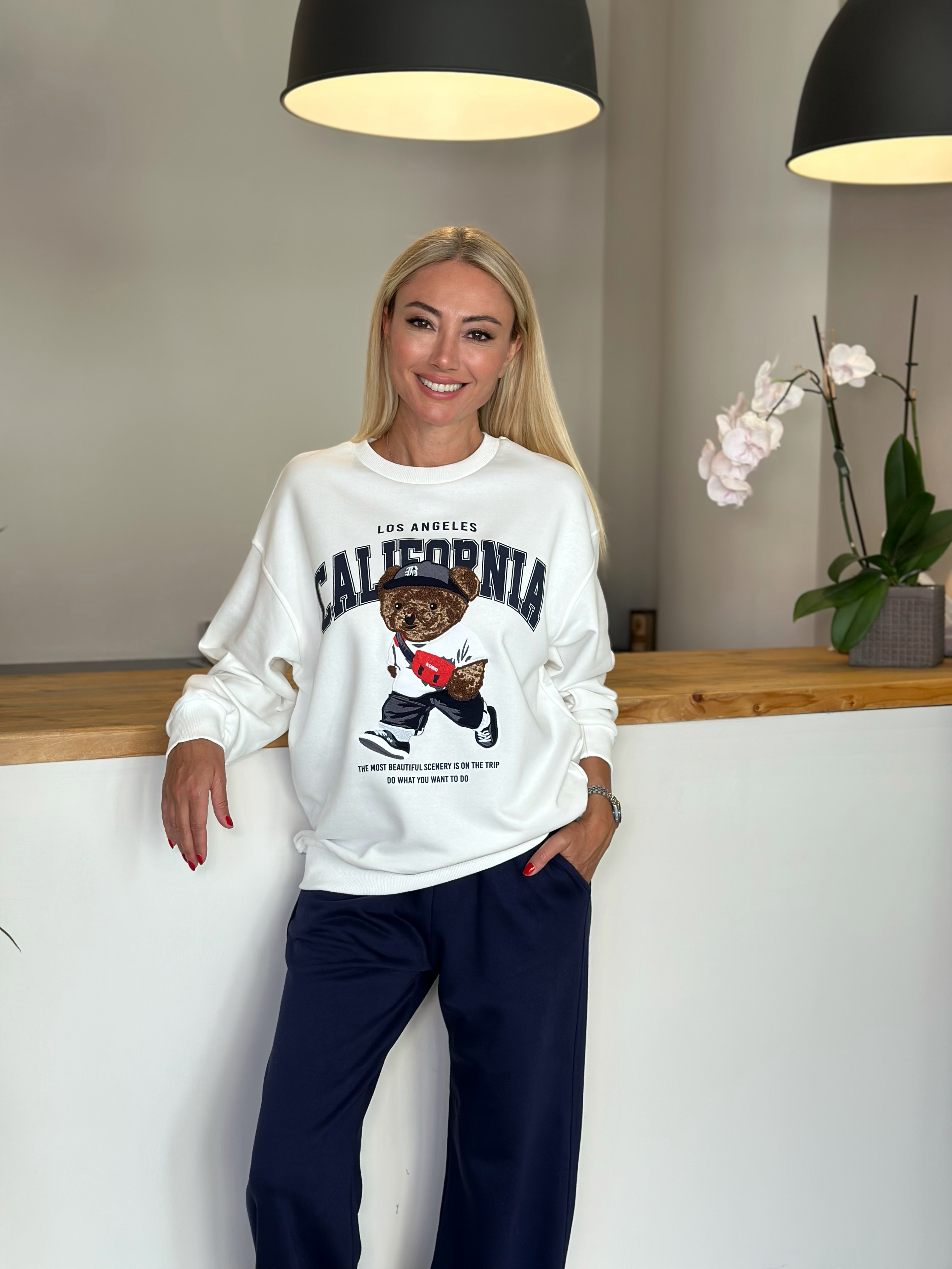 Beyaz Bear Detaylı Sweat Askı00292