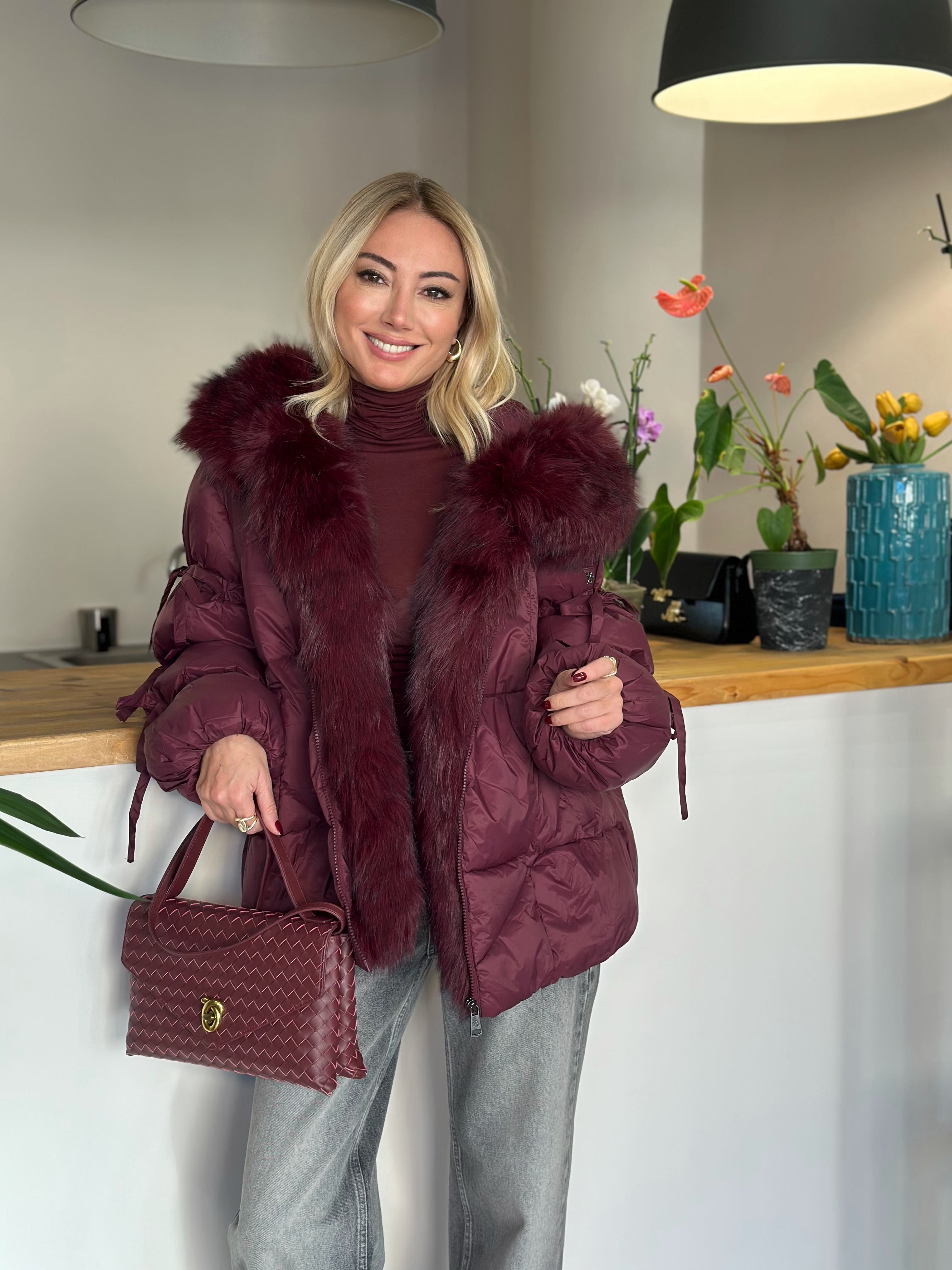 Bordo Kürk Detaylı Mont Askı00244