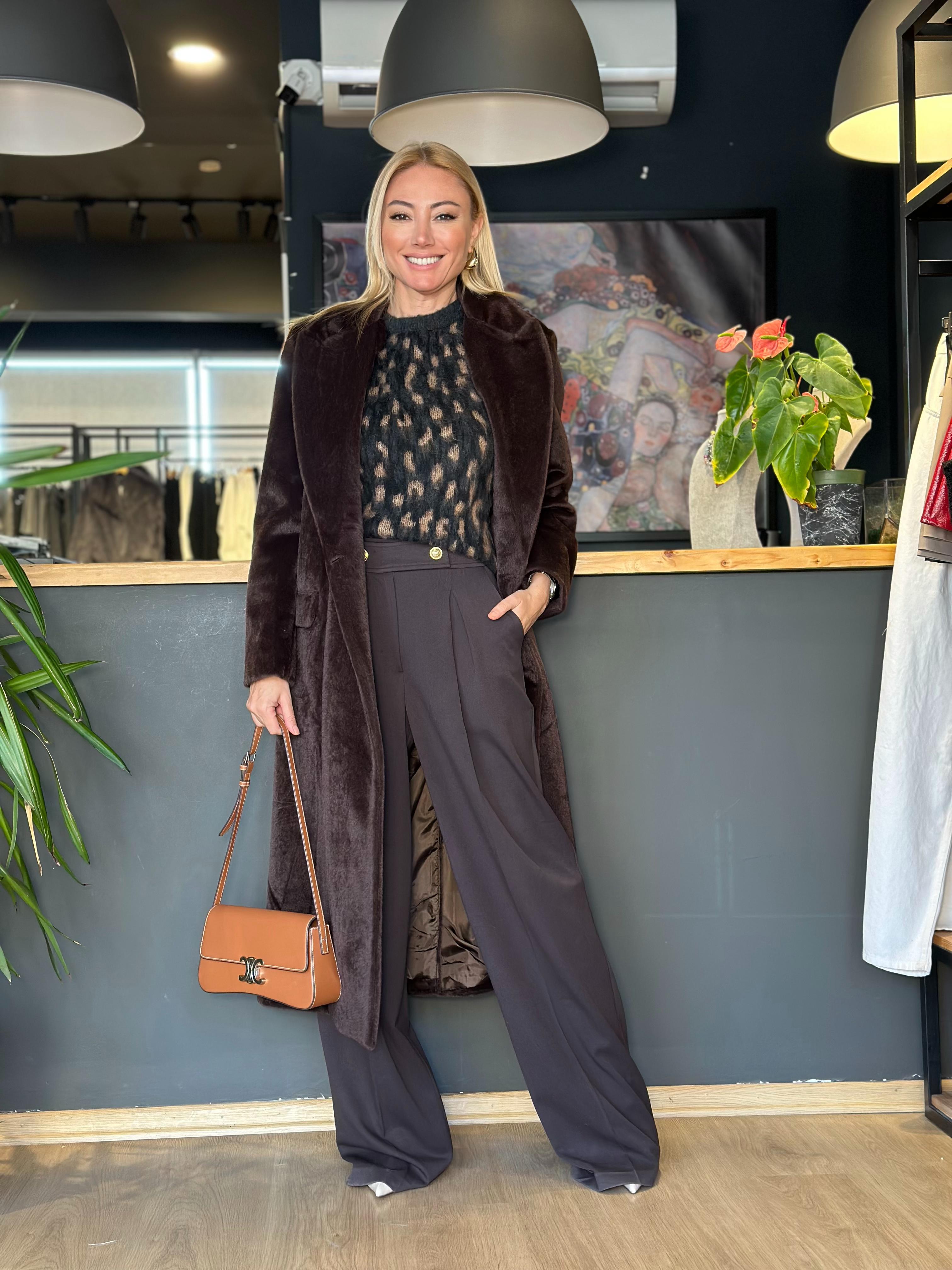 Cep Detaylı Koyu Kahve Kaban 