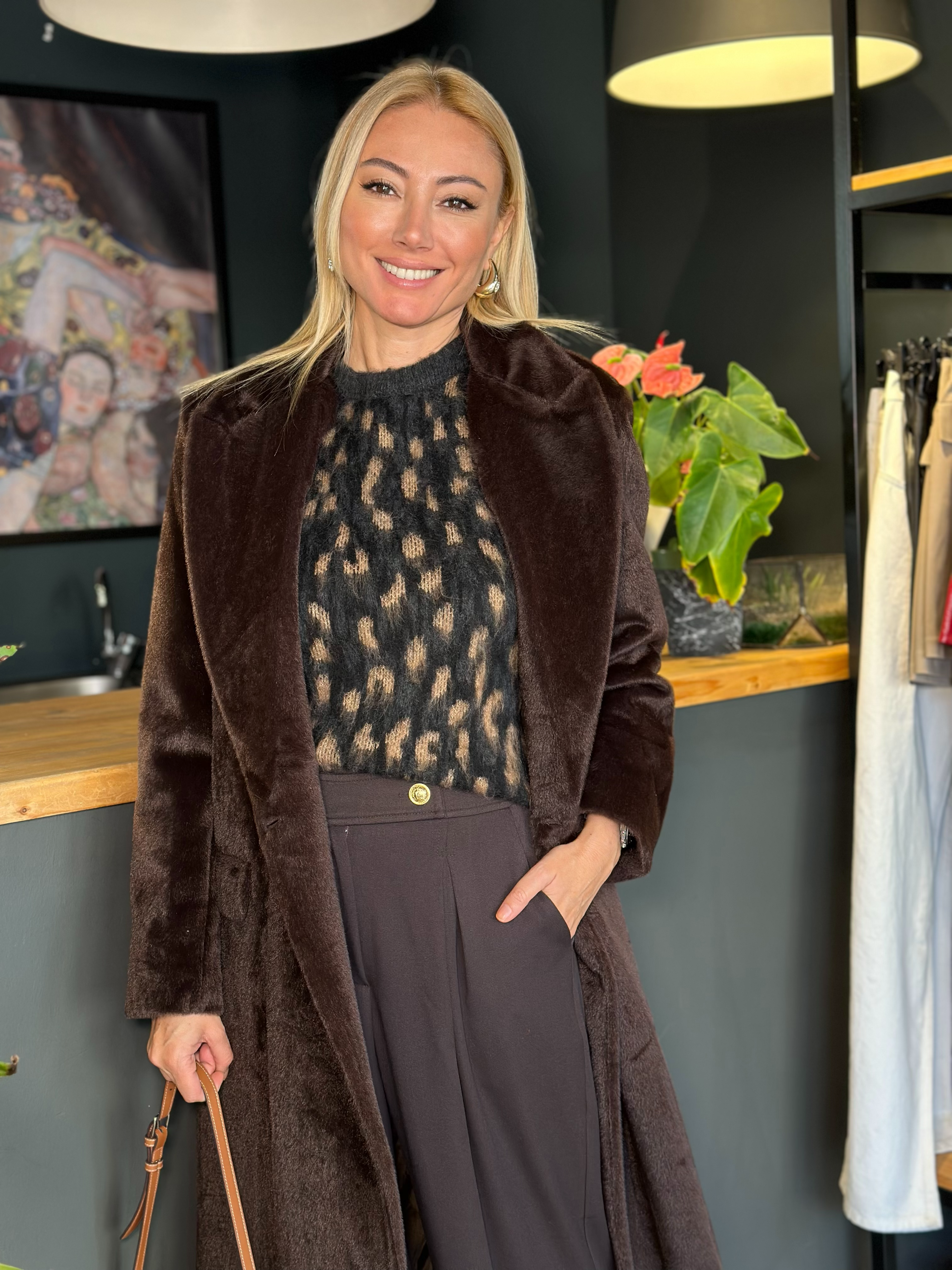 Cep Detaylı Koyu Kahve Kaban 