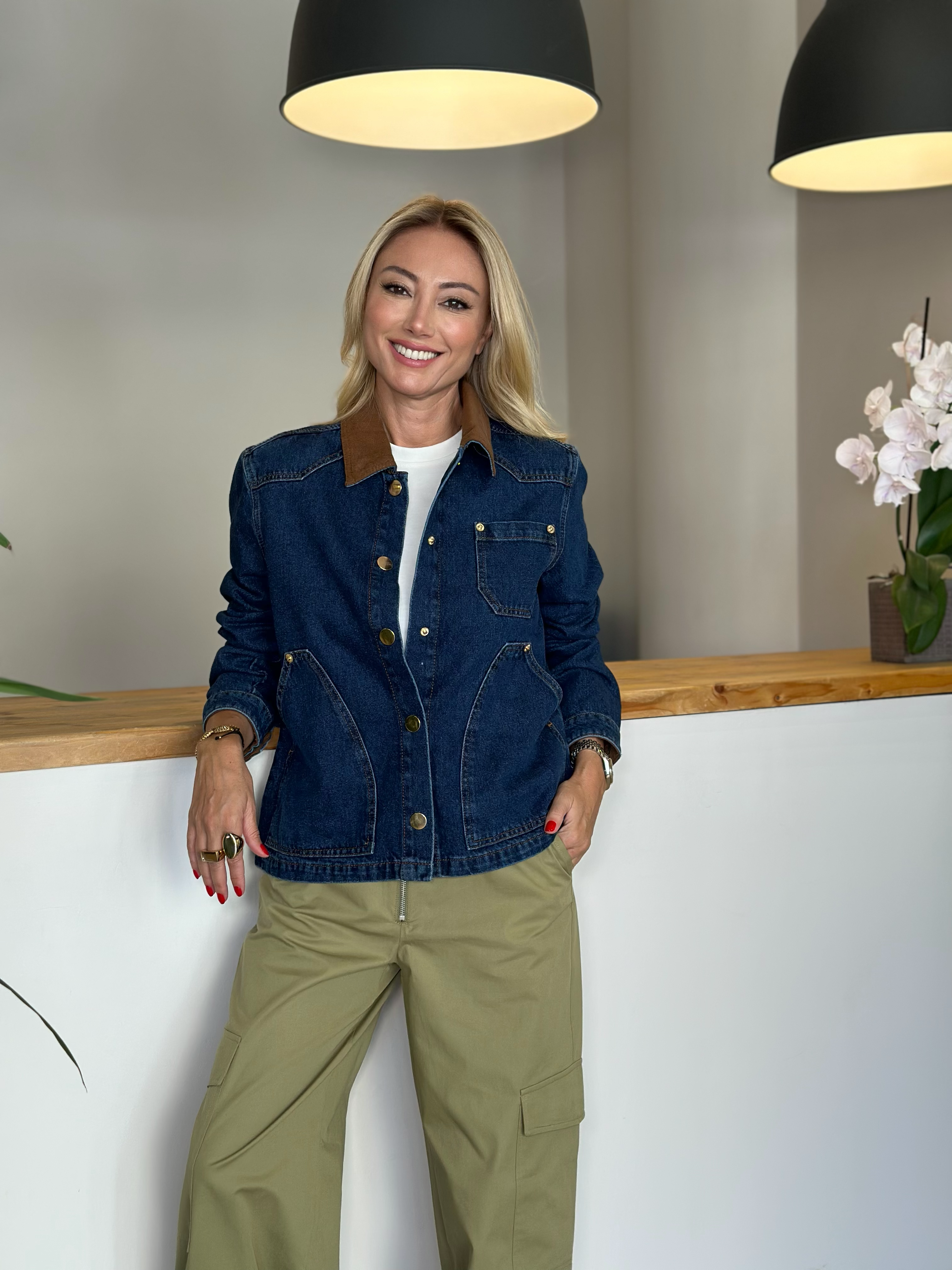 Denim Kadife Yaka Detaylı Ceket Askı00341