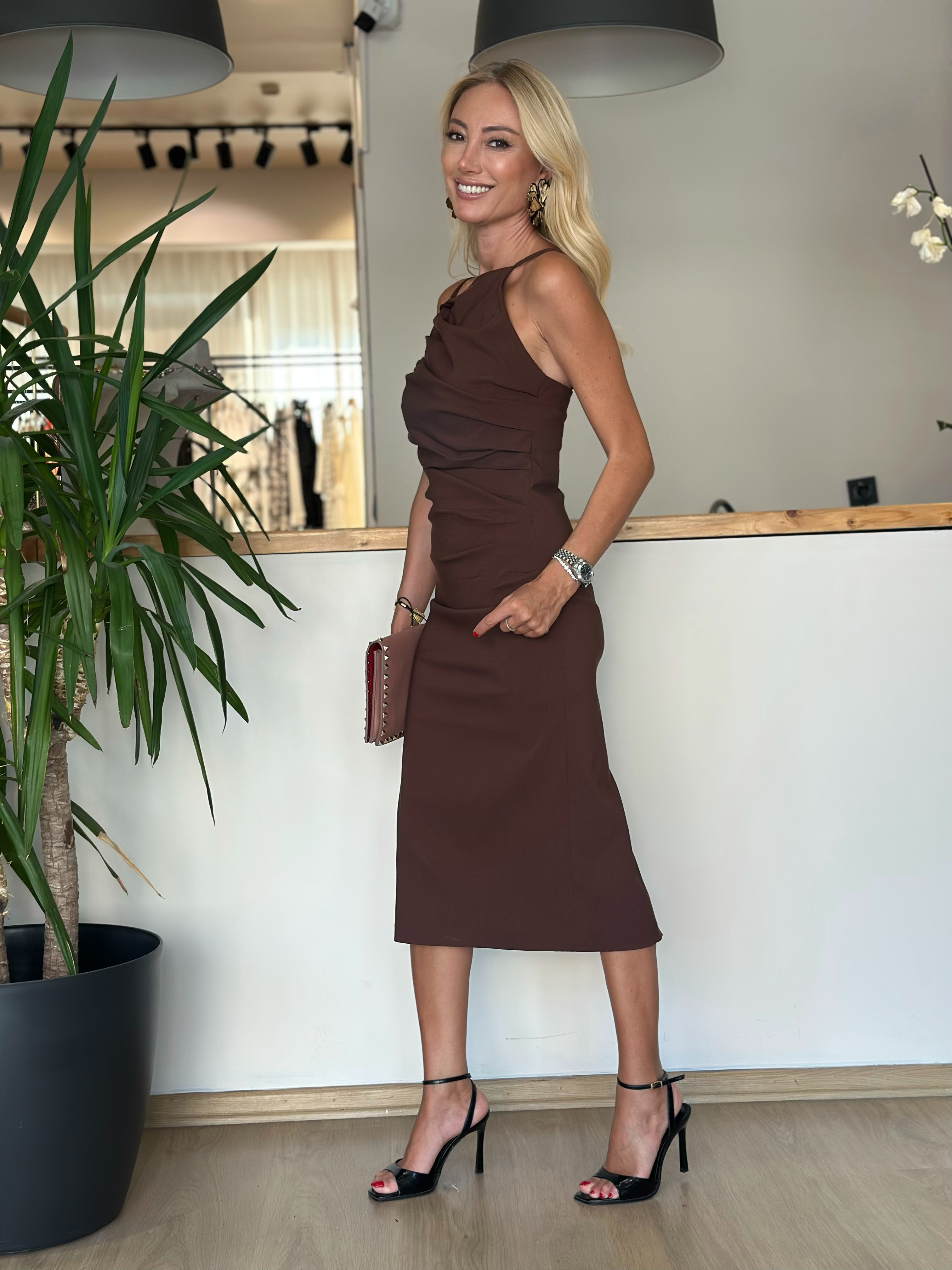 Drapeli Kahve Elbise