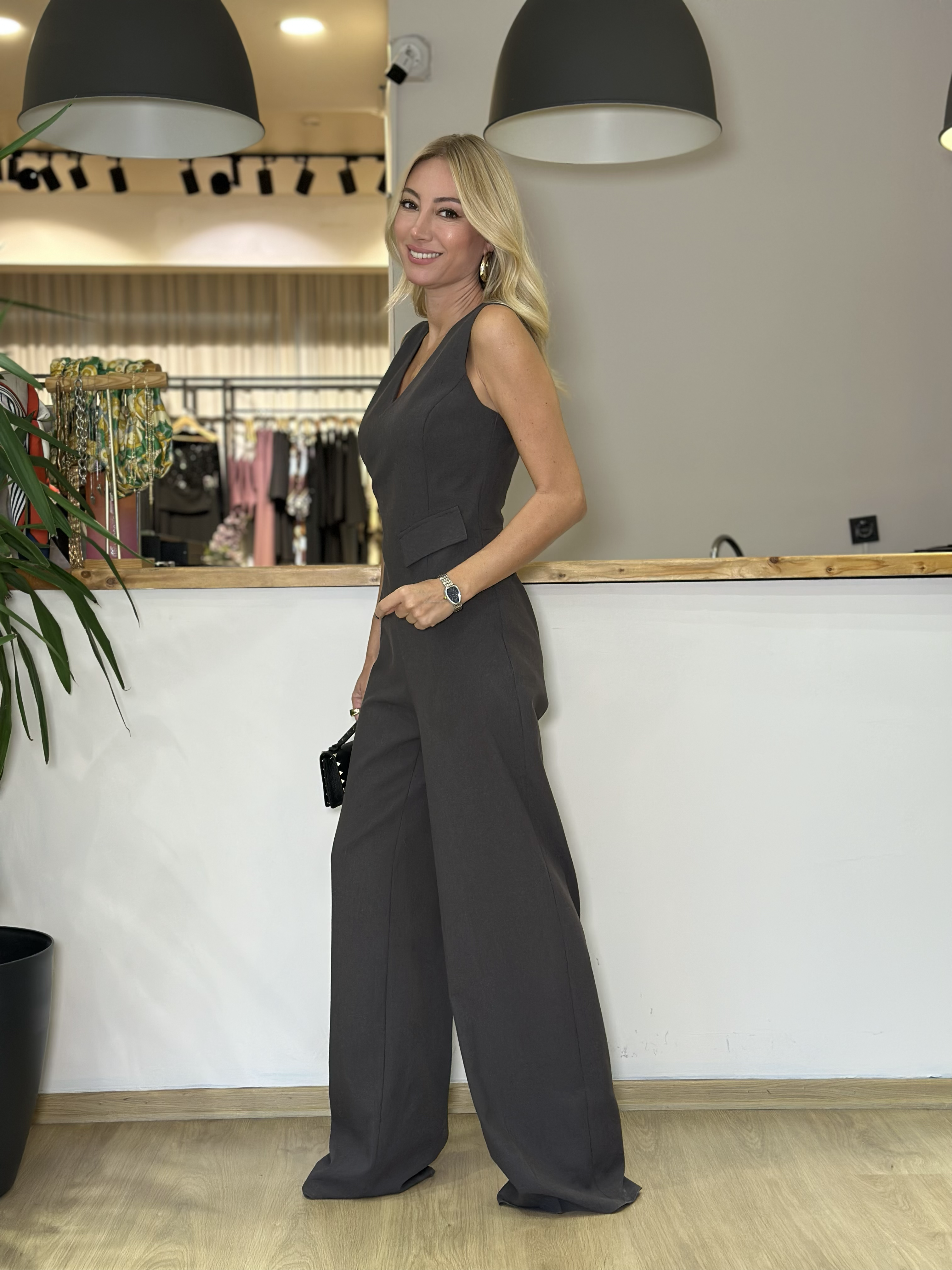 Gri Kruvaze Kesim Tasarım Tulum Askı00393