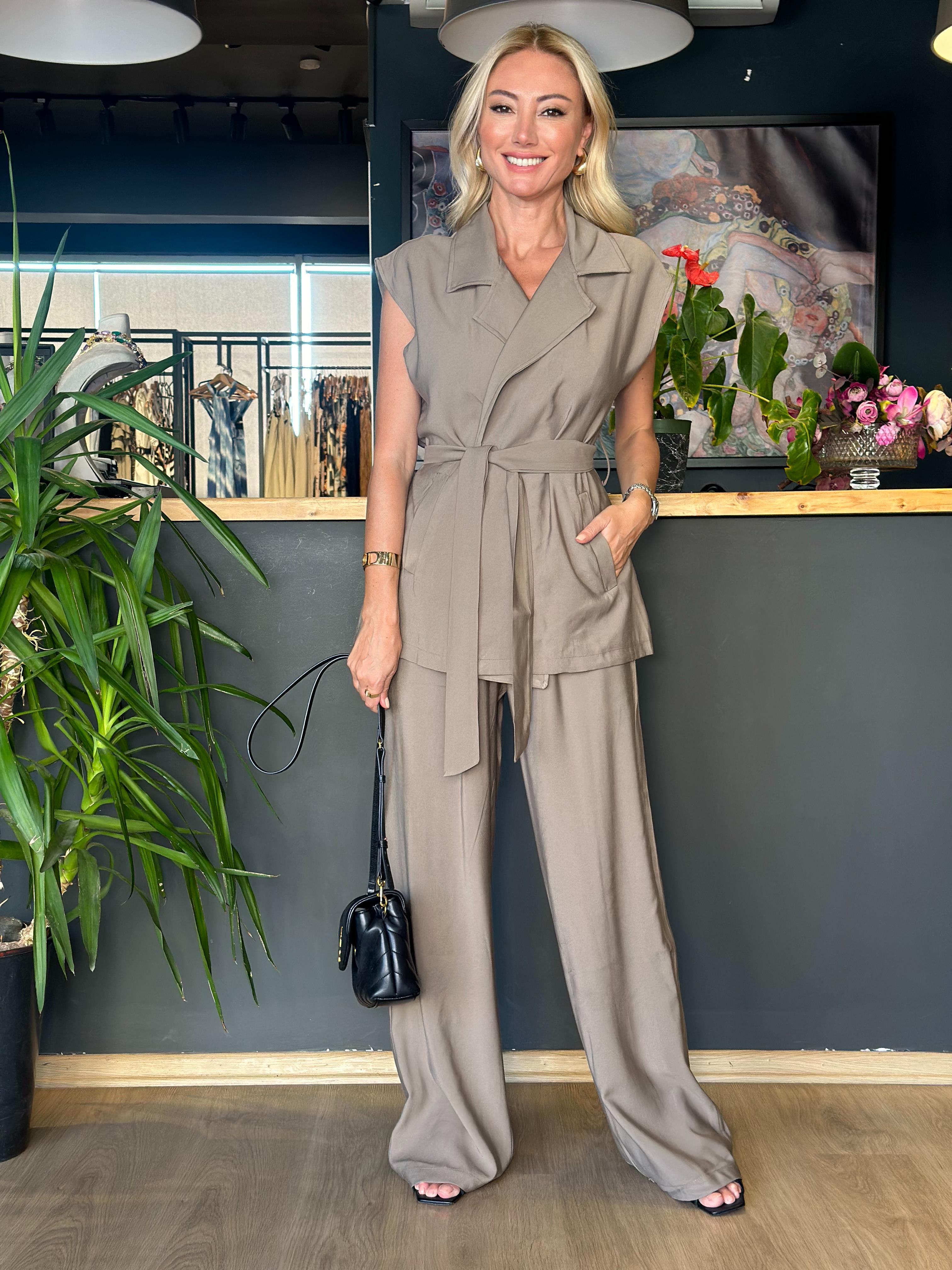 Haki Kimono Yelek Takım