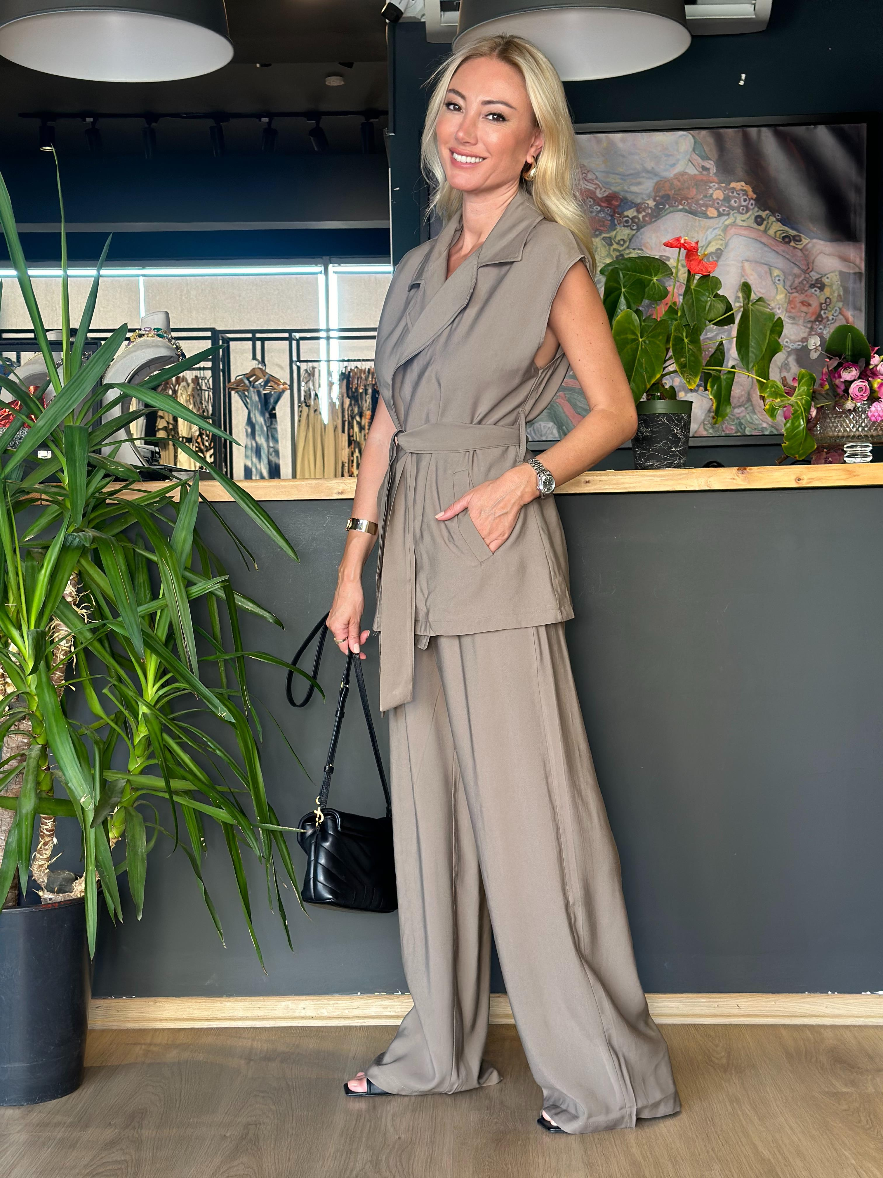 Haki Kimono Yelek Takım