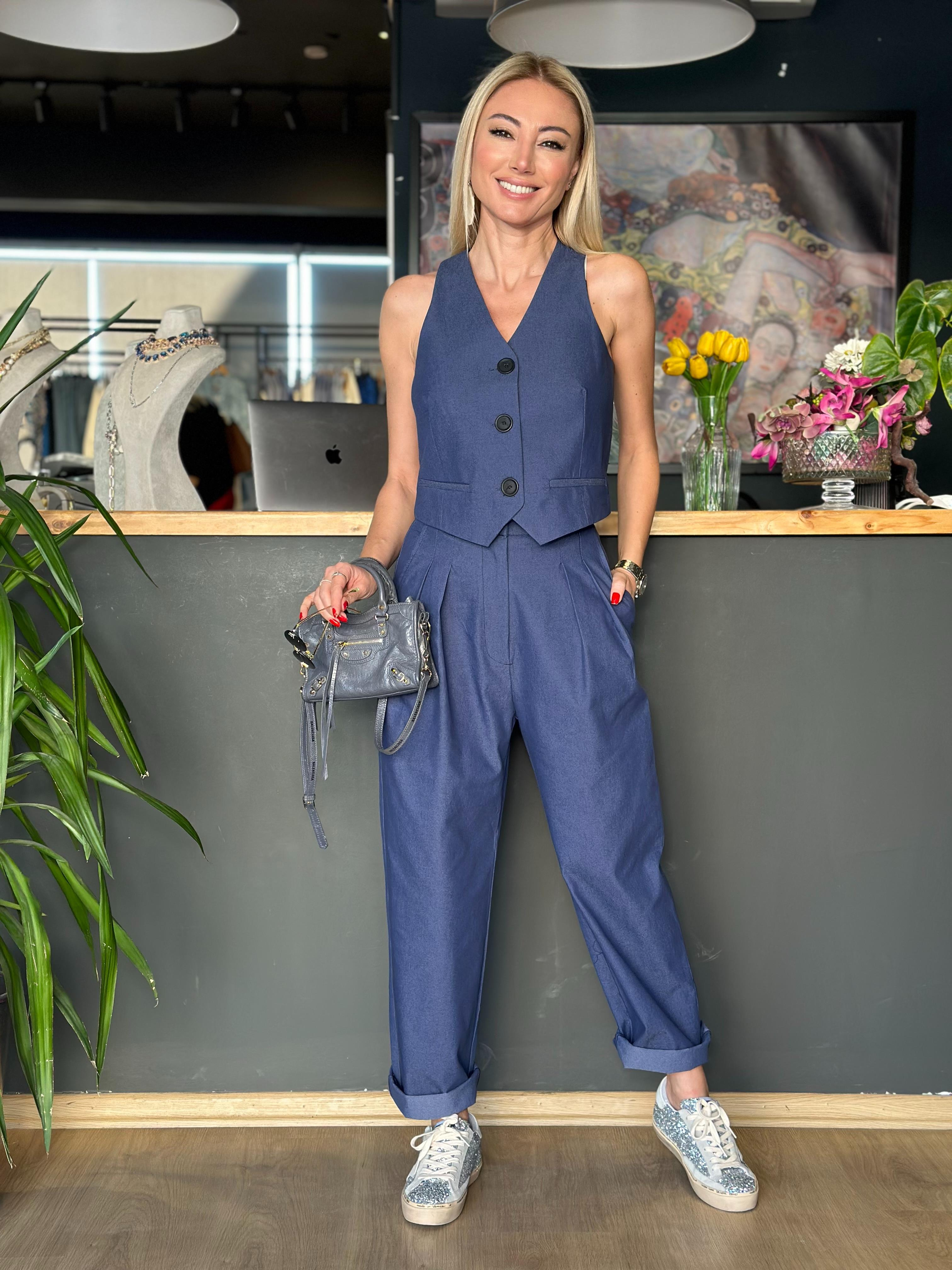 İndigo Yelek Pantolon Takım