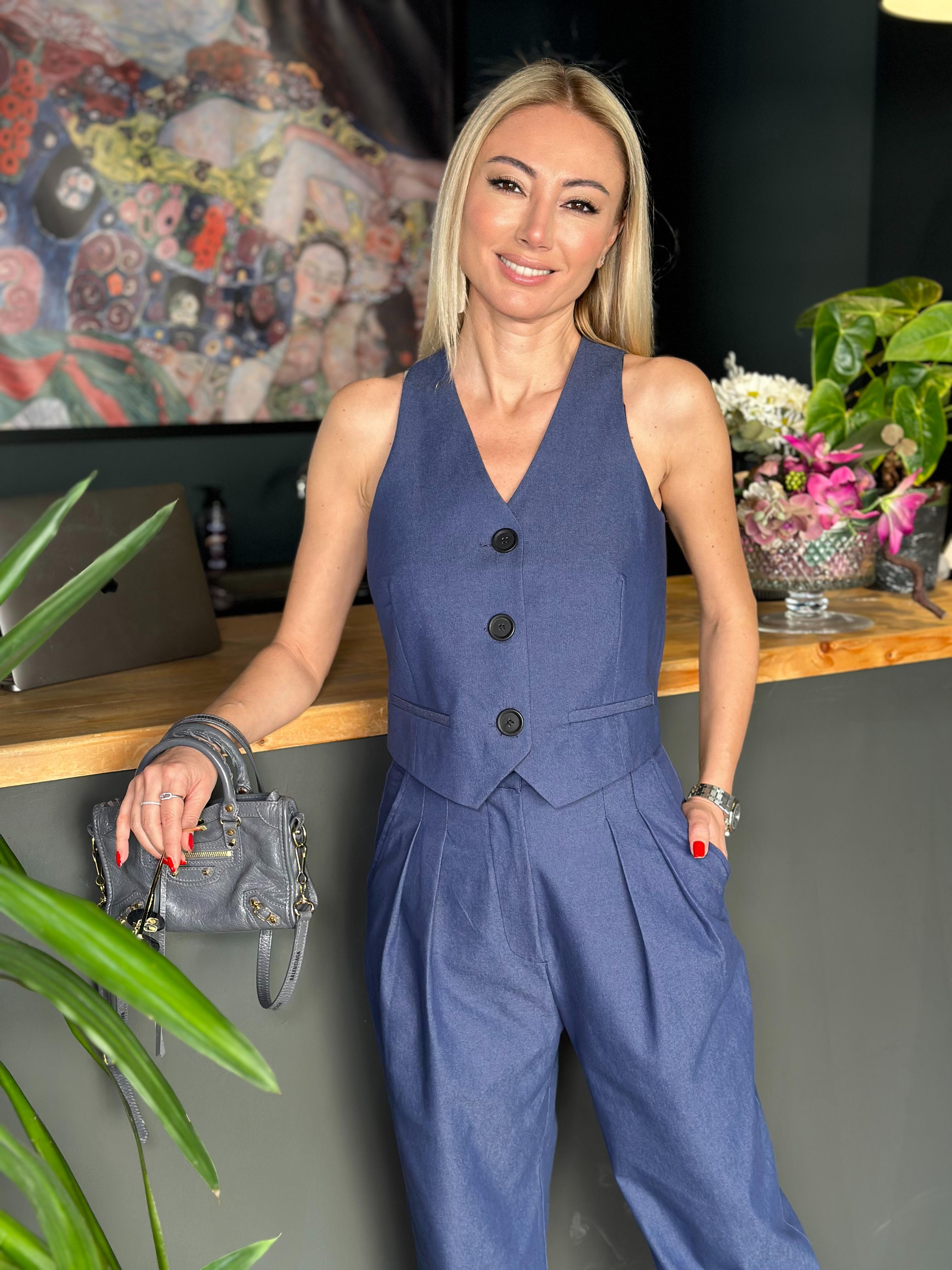 İndigo Yelek Pantolon Takım