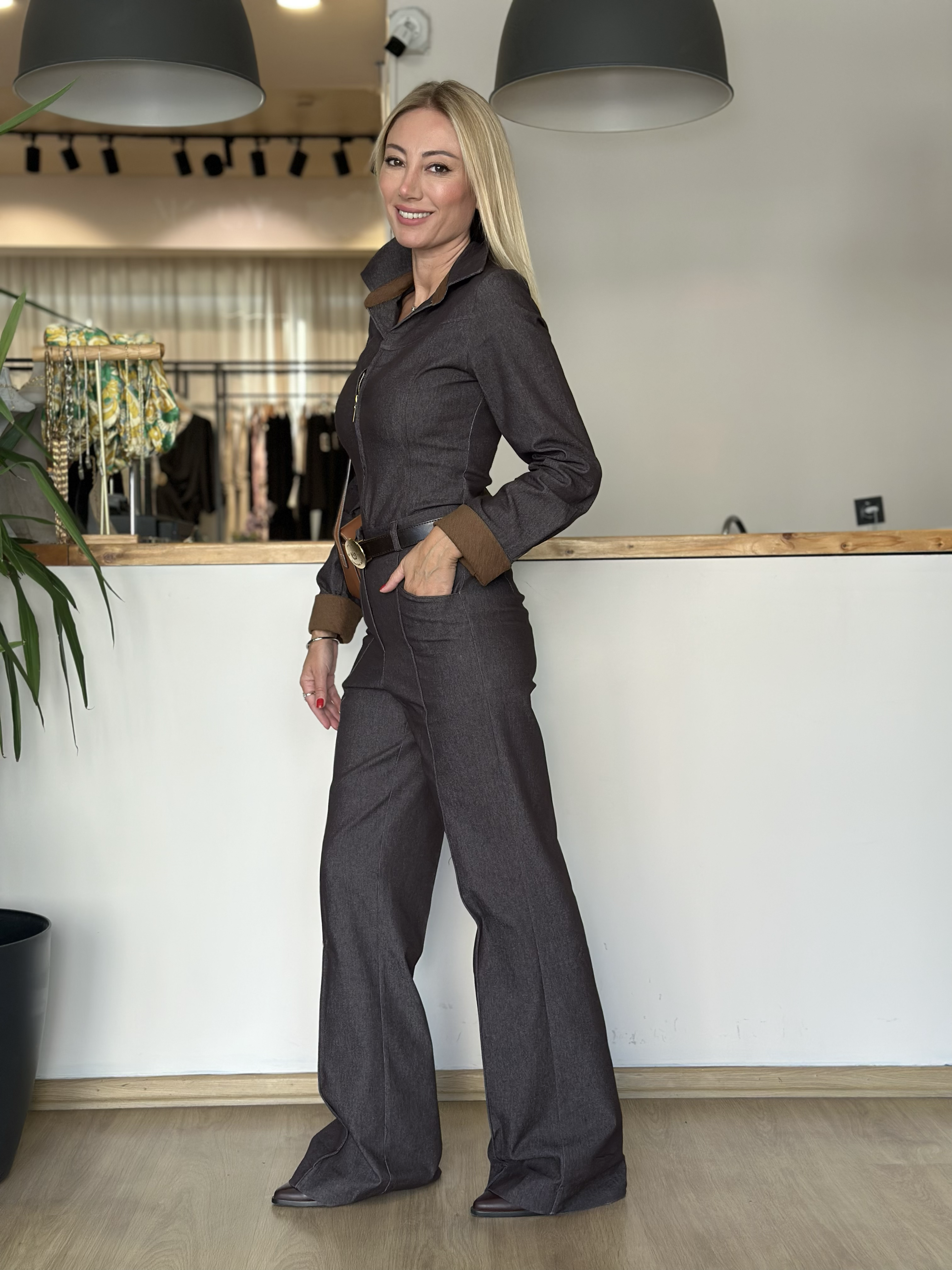 Kadife Yaka Detaylı Denim Gömlek Askı00373
