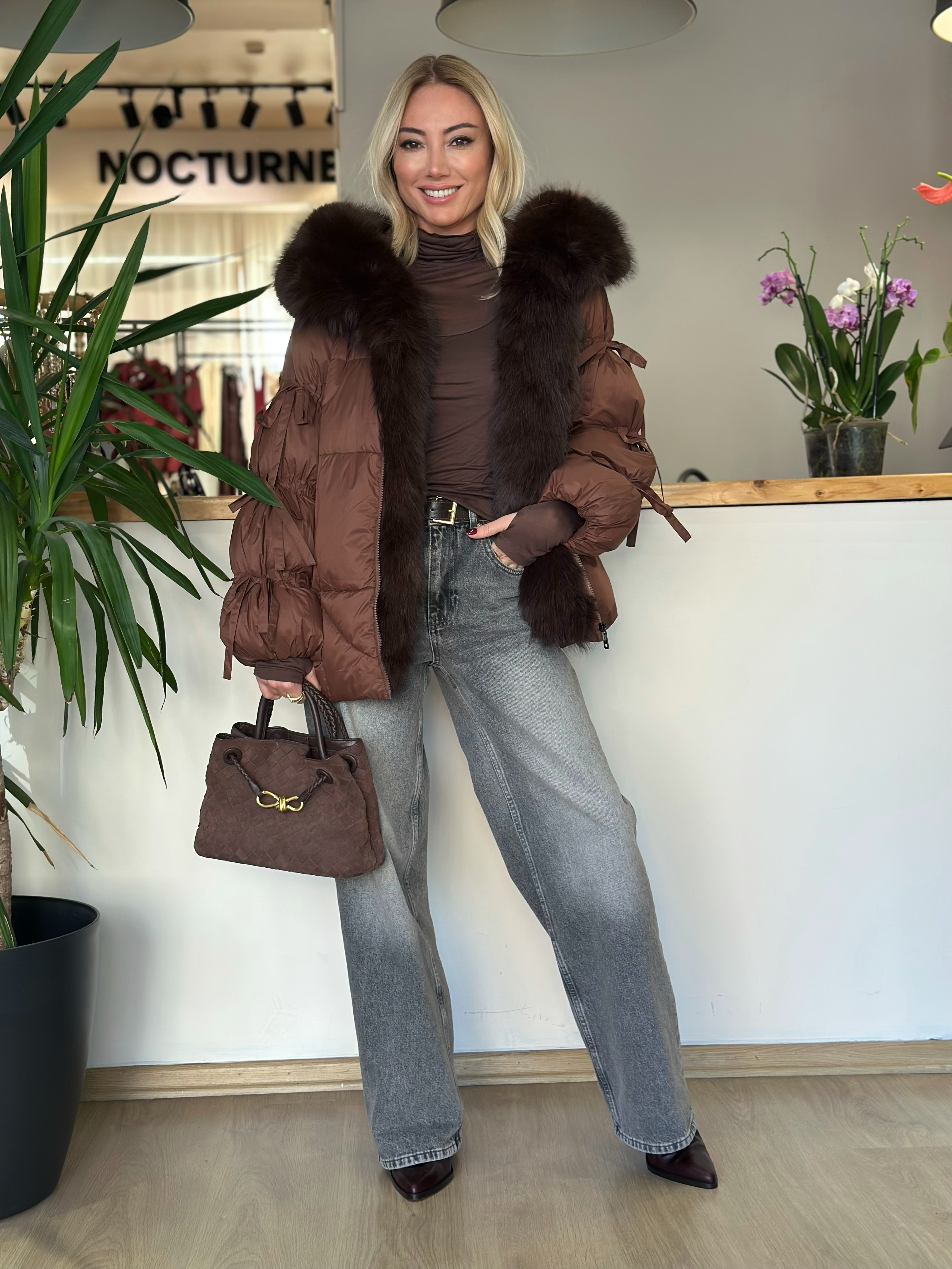 Kahve Kürk Detaylı Mont Askı00245