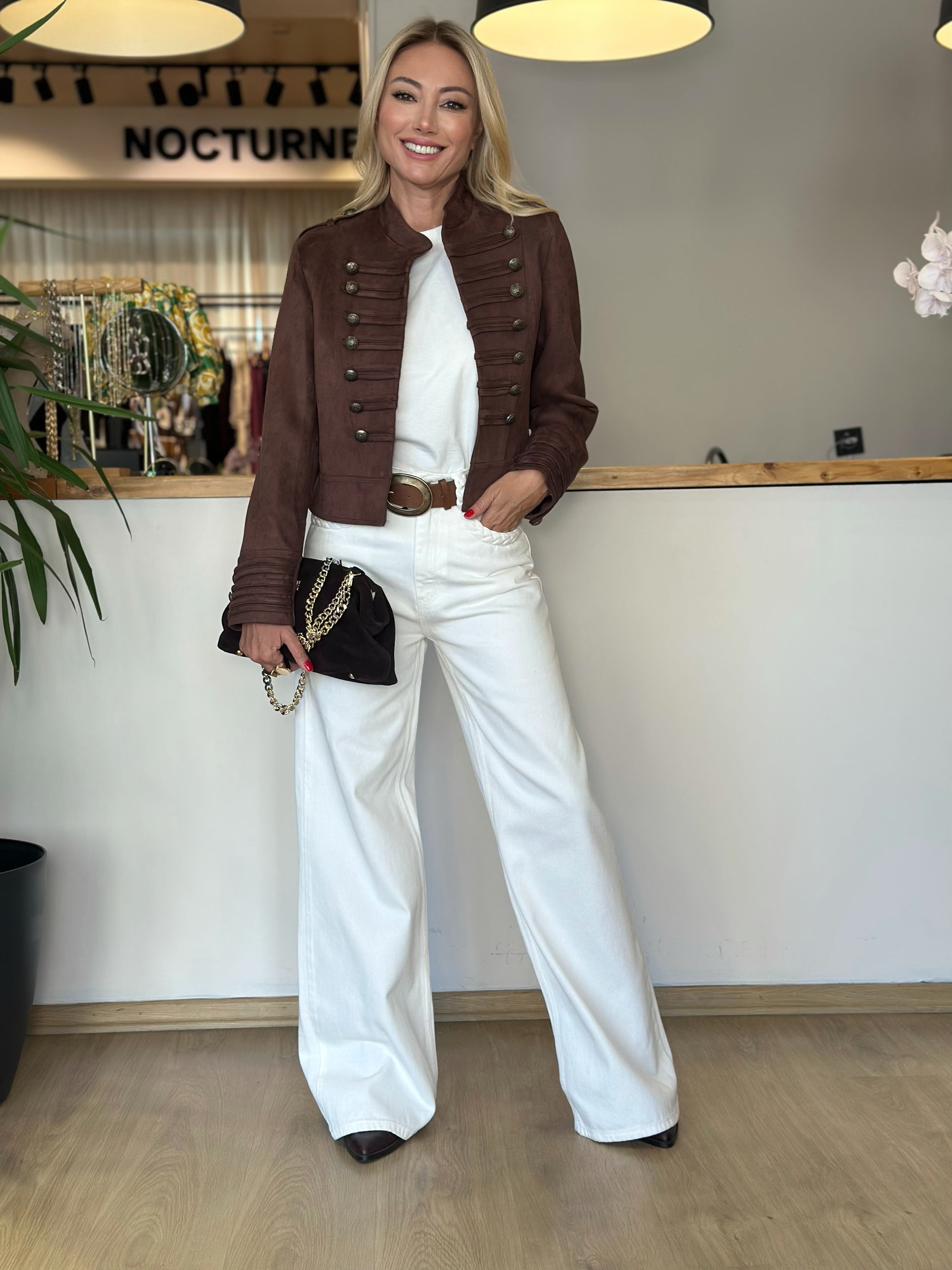 Krem Denim Örgü Detaylı Pantolon Askı00340
