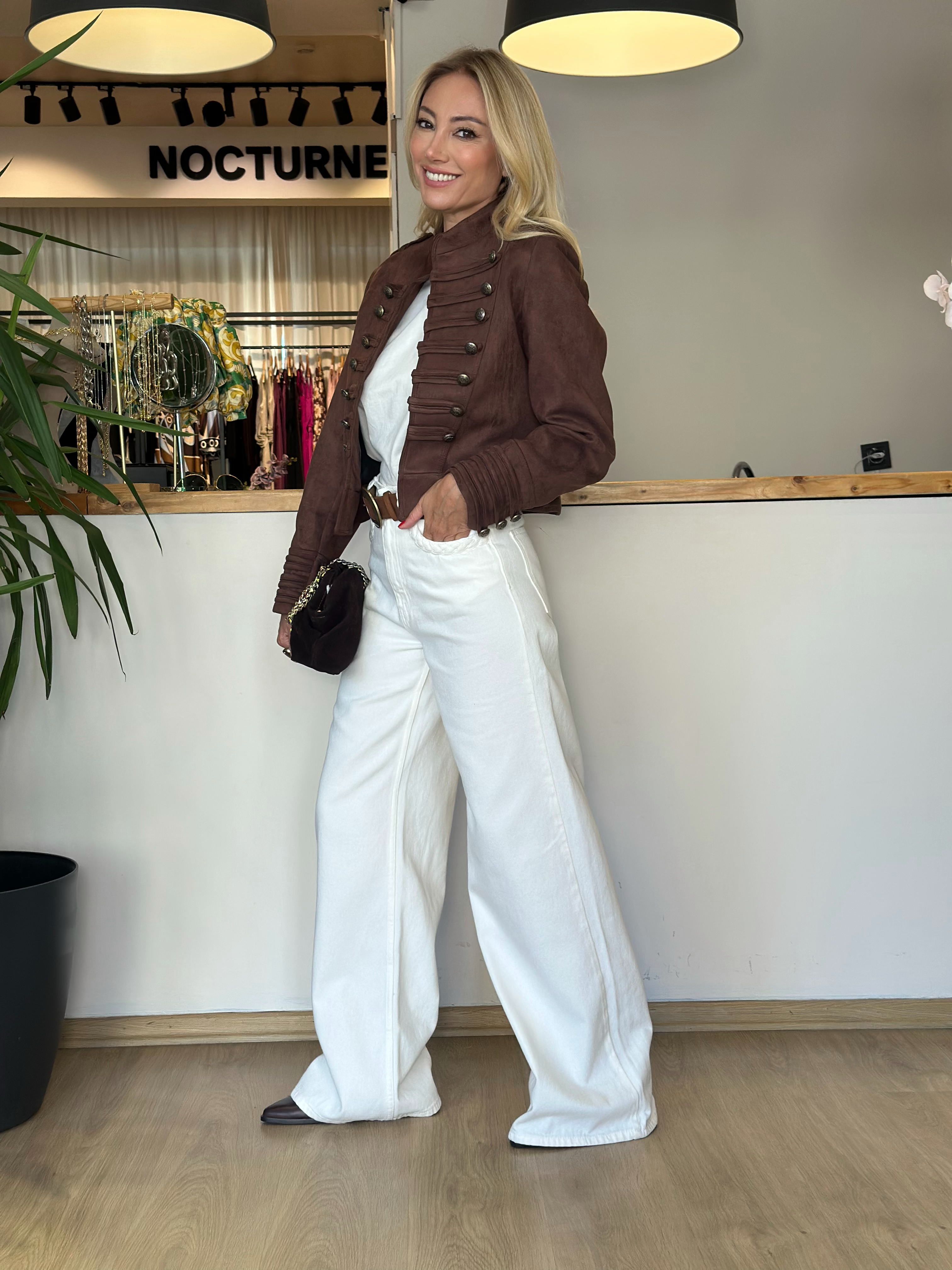 Krem Denim Örgü Detaylı Pantolon Askı00340