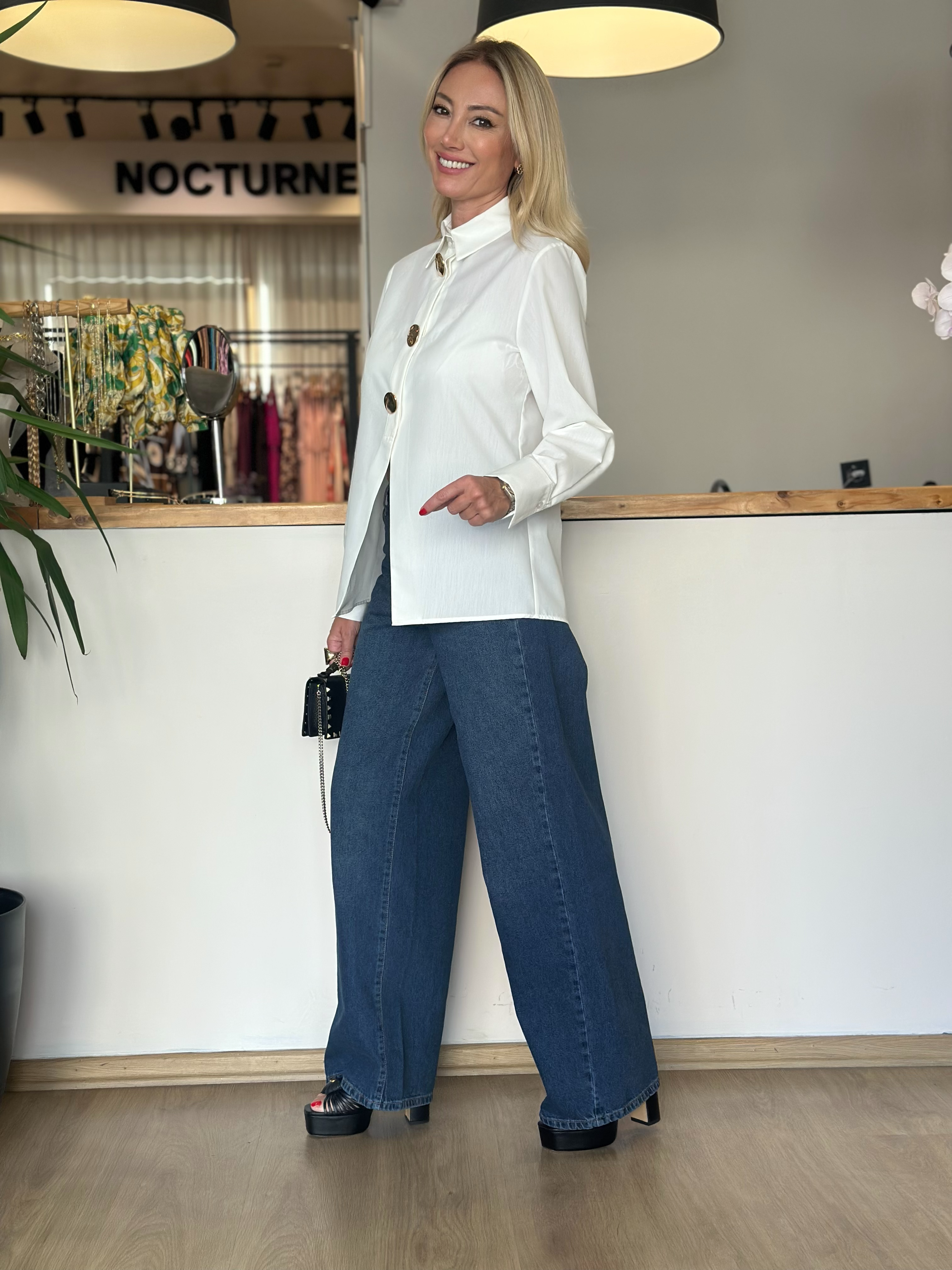Lacivert Geniş Paça Denim Askı00348