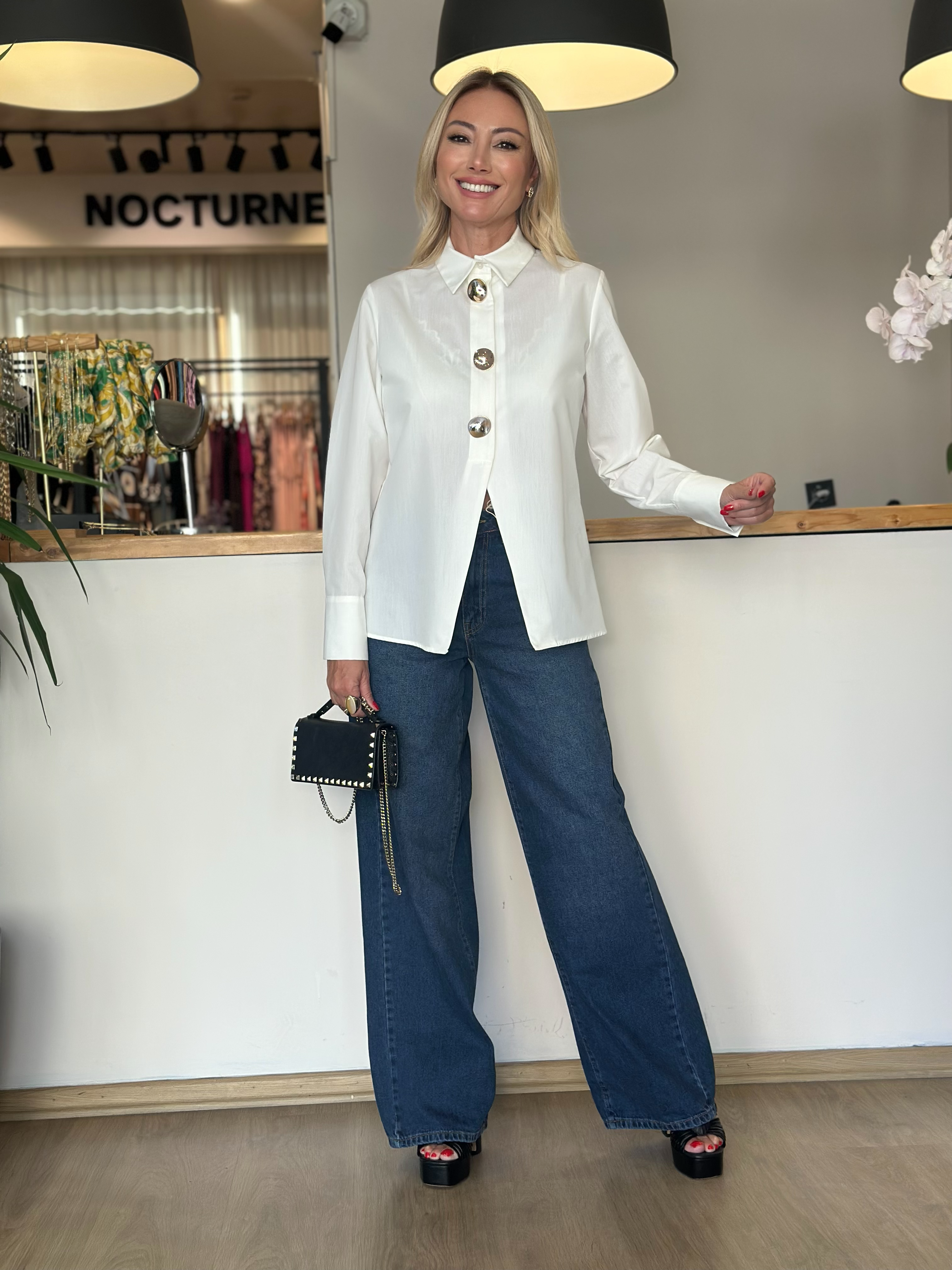 Lacivert Geniş Paça Denim Askı00348