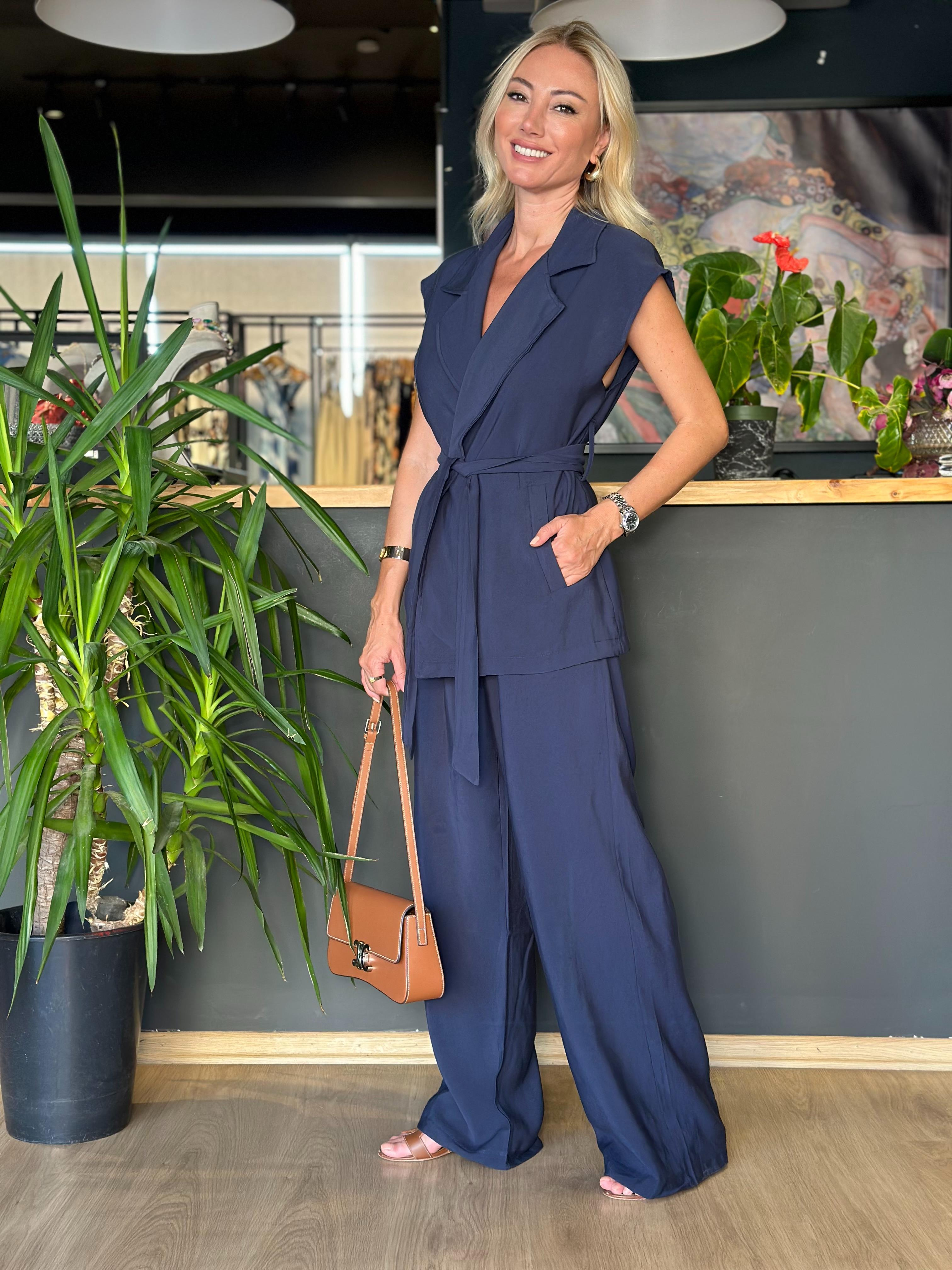 Lacivert Kimono Yelek Takım