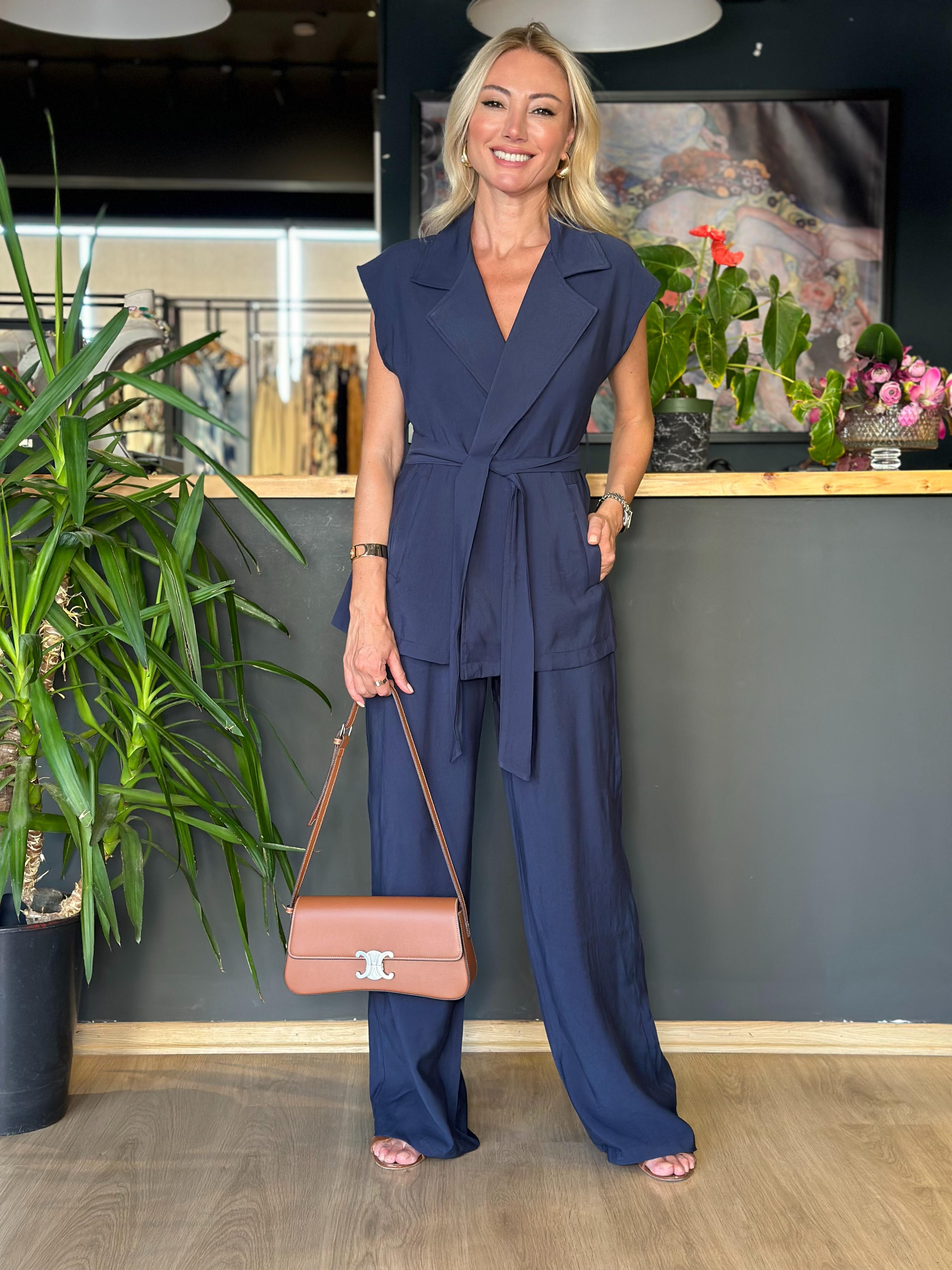 Lacivert Kimono Yelek Takım