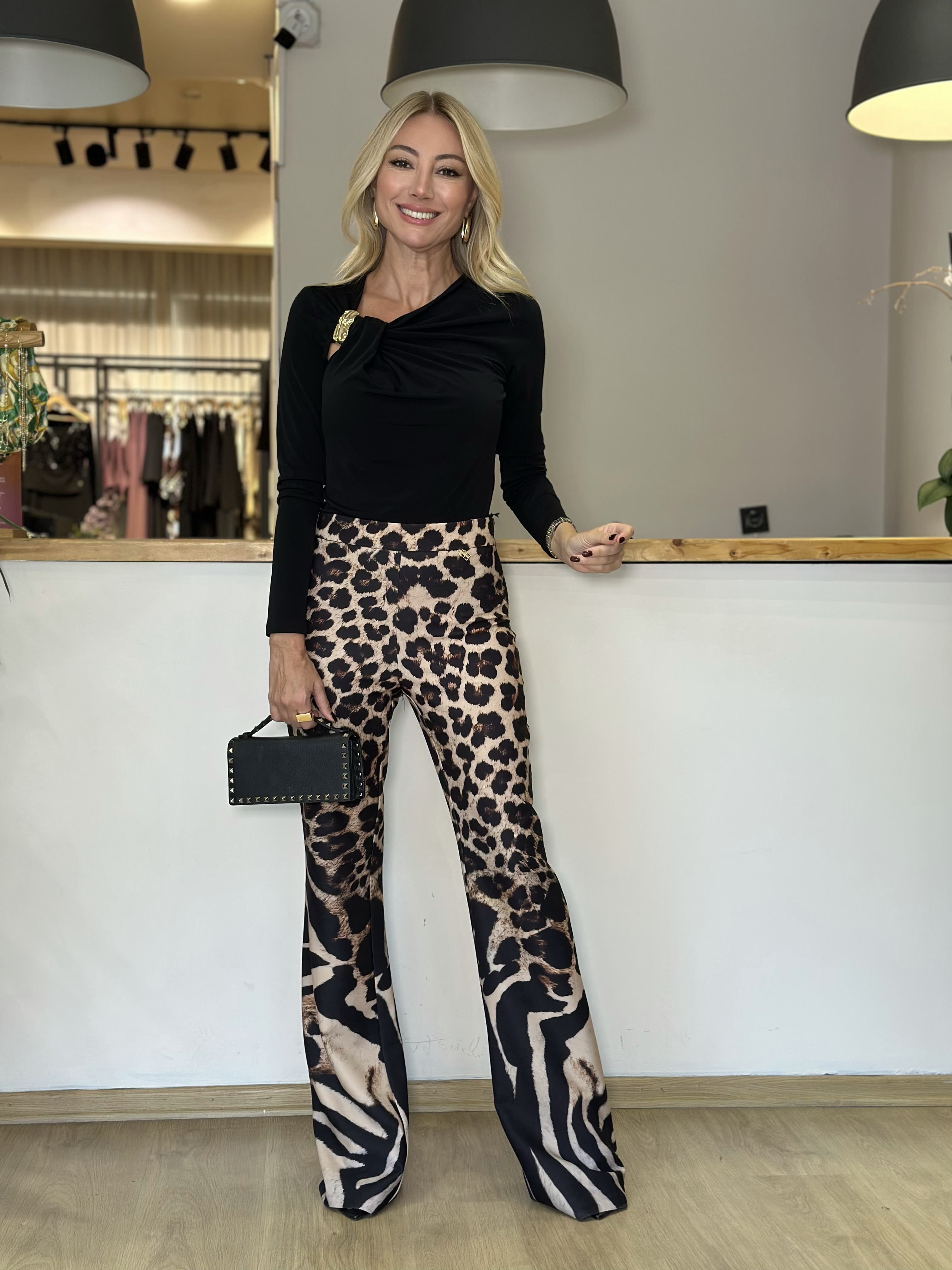 Leopar İspanyol Paça Pantolon Askı00389