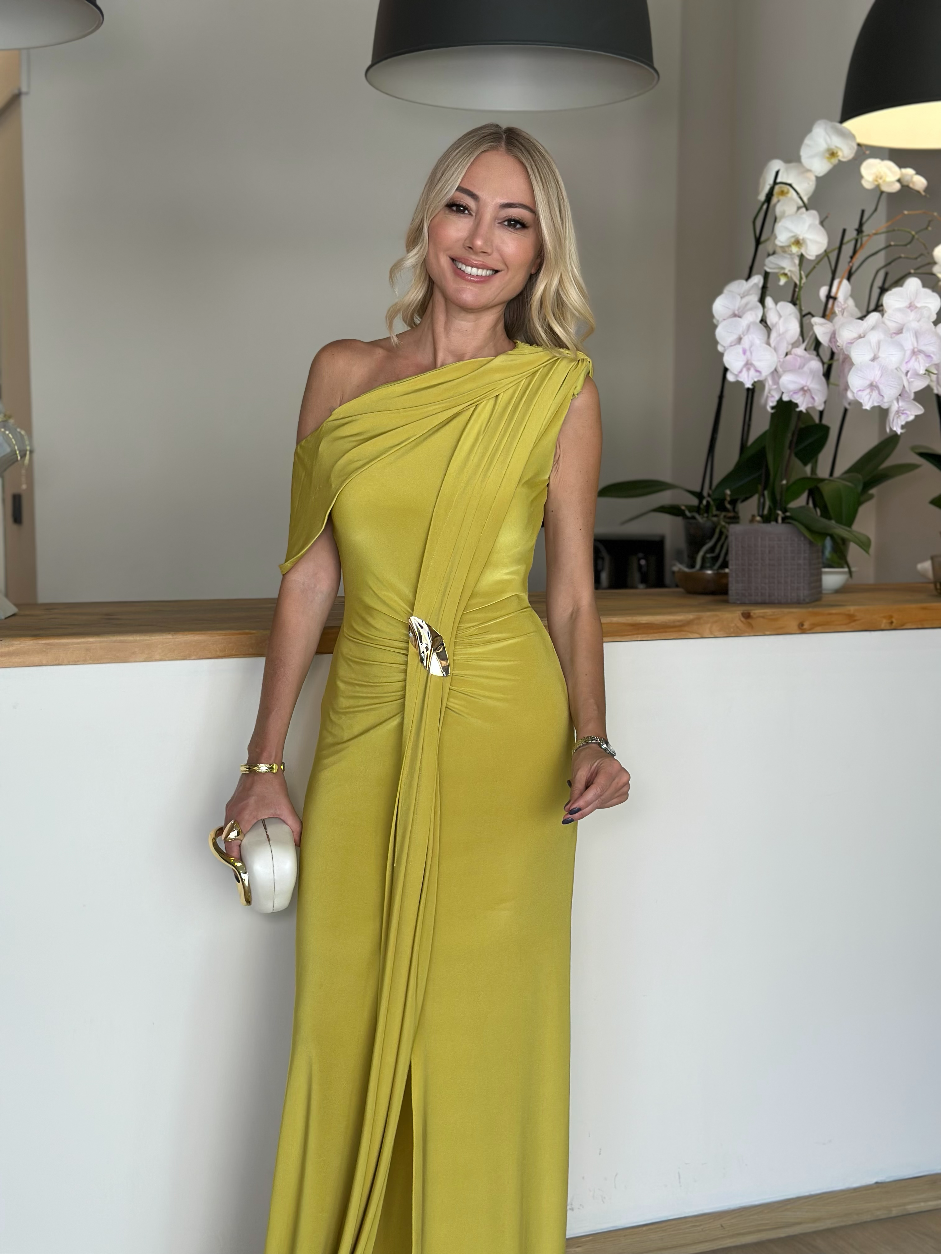 Olive Green Tasarım Gold Detaylı Elbise Askı00233